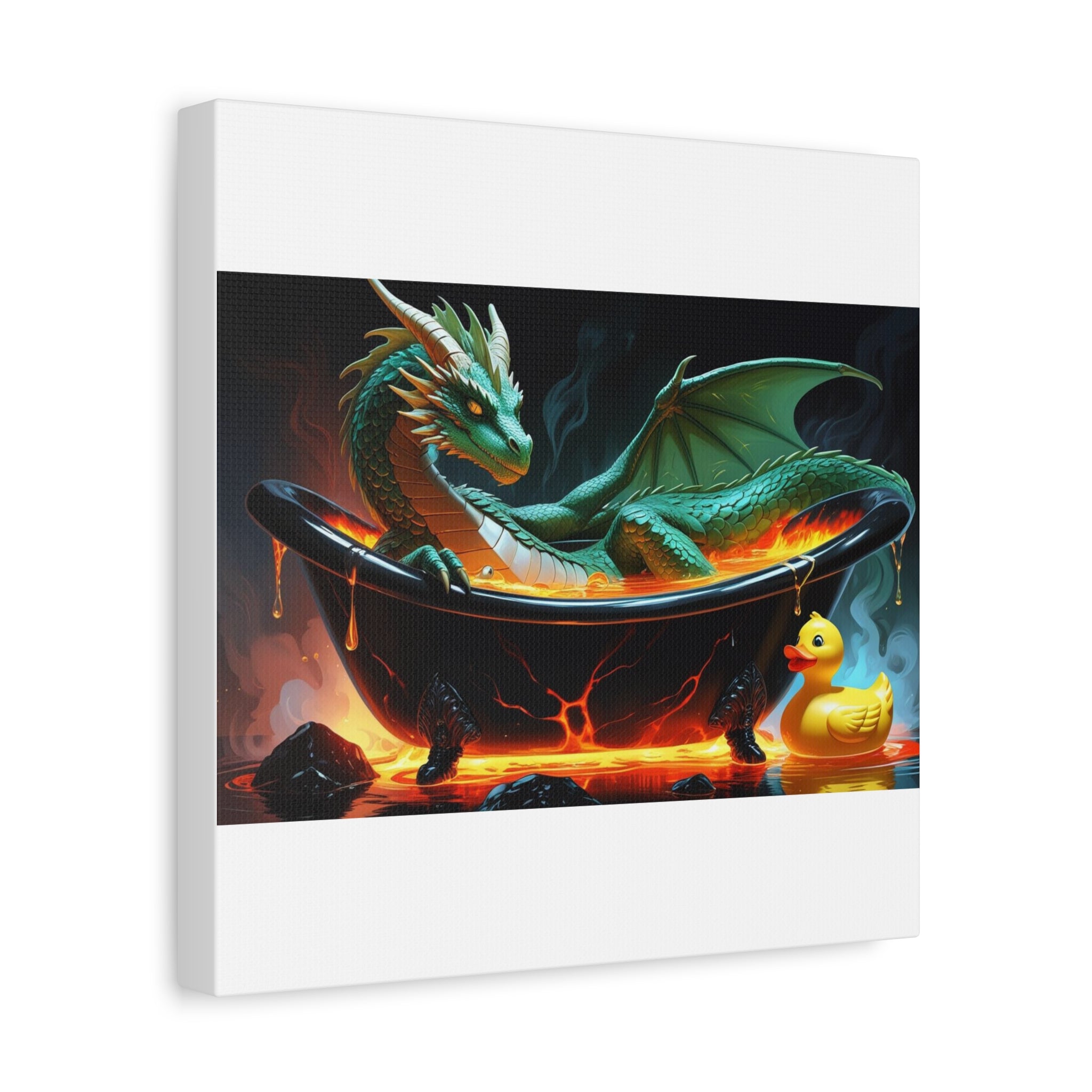 Whimsical Dragon In A Tub  Canvas Wall Art, Fantasy Decor, Kids Room Decor, Unique Gifts for Dragon Lovers, Cute Bathroom Art, Magical Home Decor
