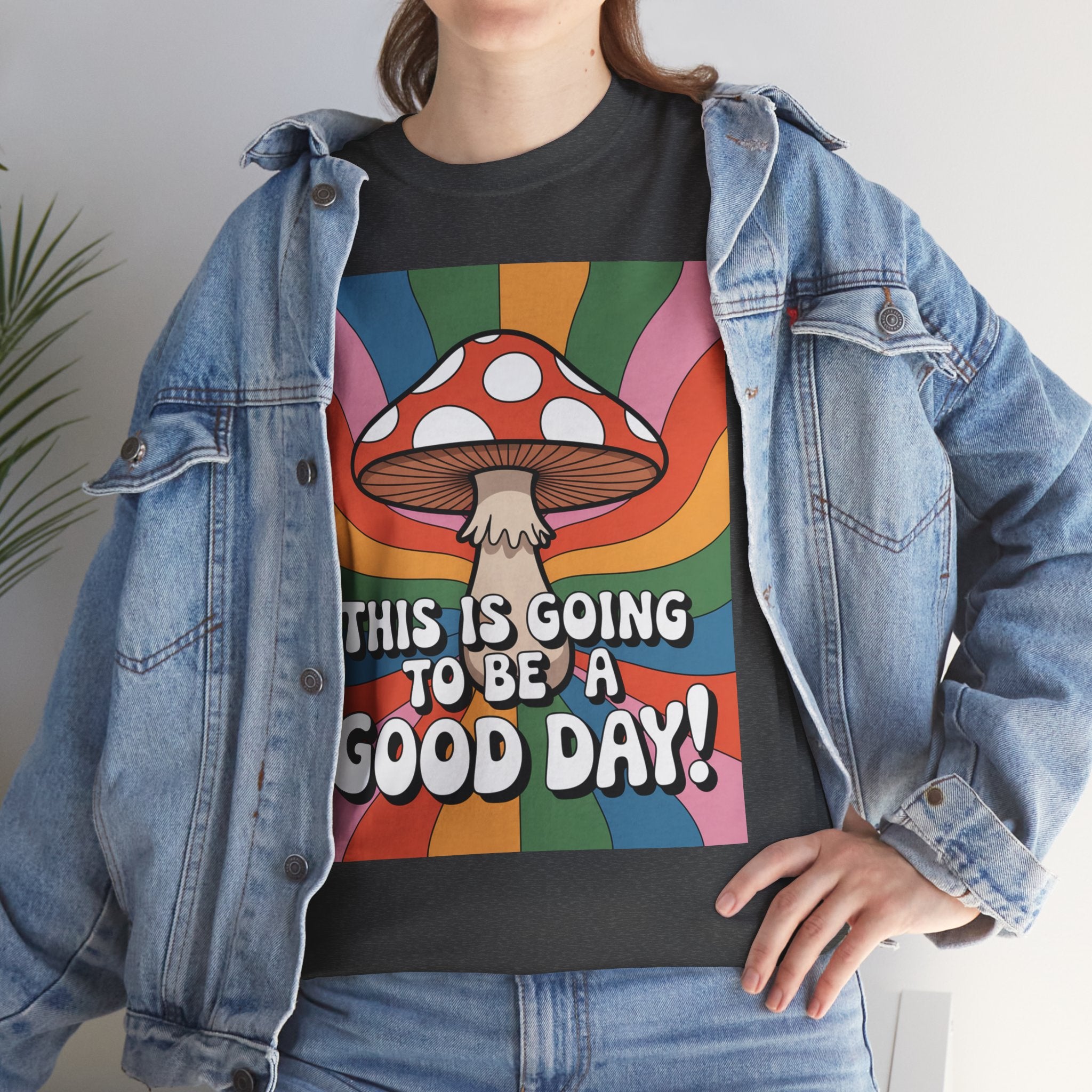 Fun Hippy Mushroom Cheerful Graphic Tee, Positive Vibes T-Shirt for Everyday Wear, Gift for Nature Lovers, Trendy Casual Wear, Eco-Friendly Fashion