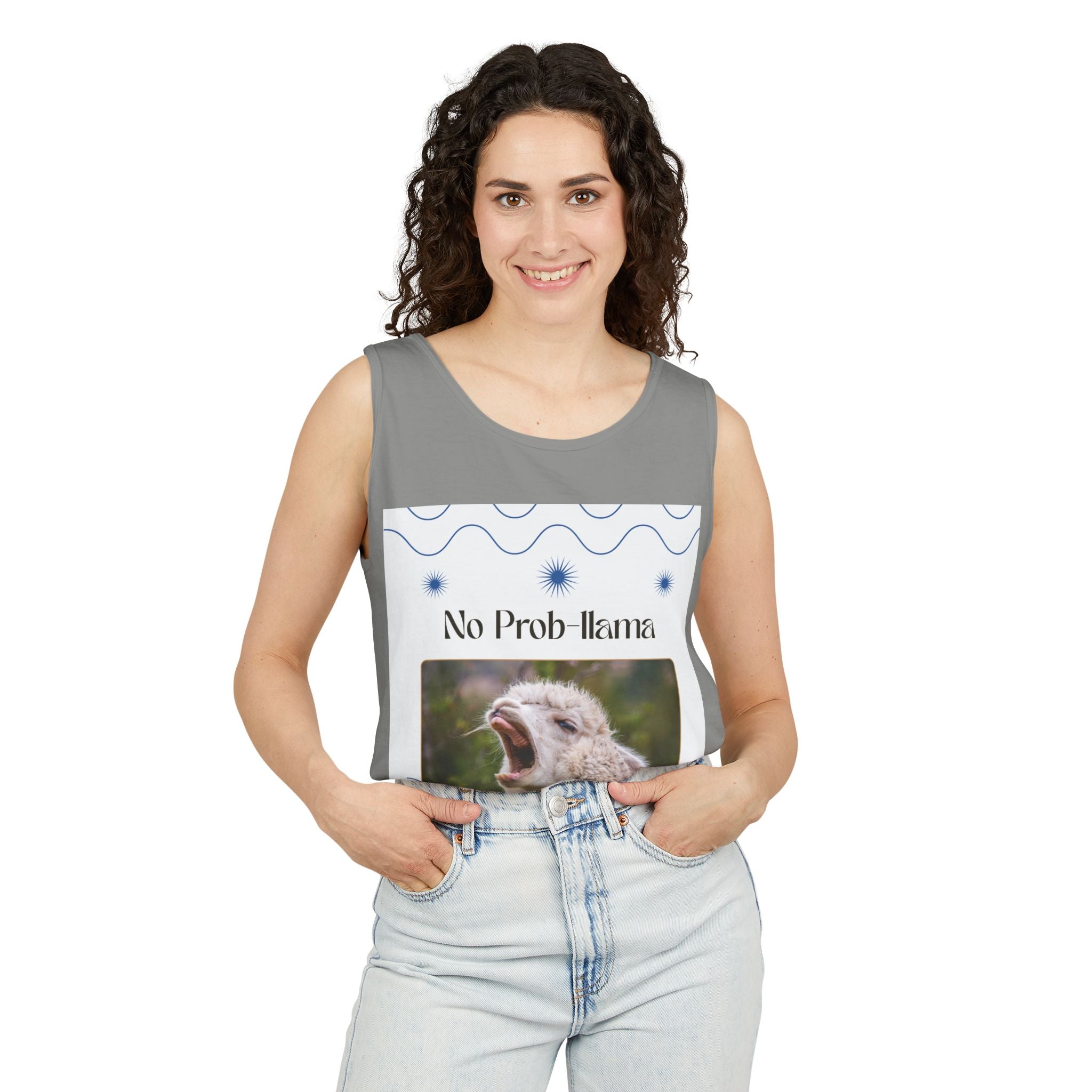 "No Prob-llama" Funny Tank Top – Cute Llama Graphic for Summer Vibes, Animal Lovers, Festivals & Chill Days