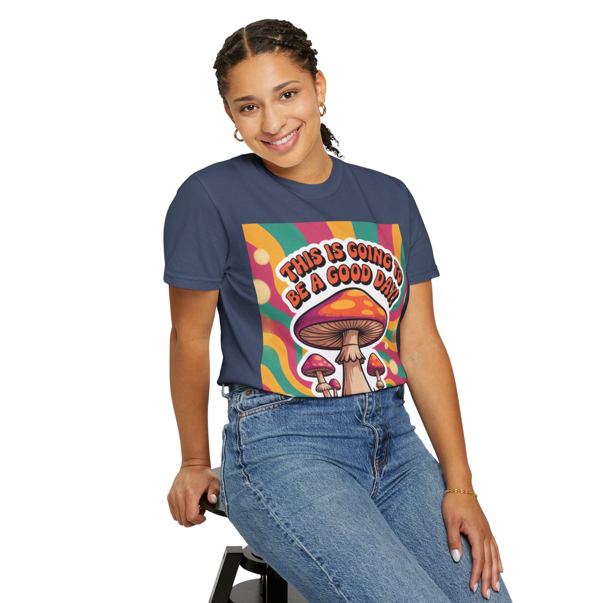 Positive Vibes T-shirt, Retro Mushroom Tee, Unisex Psychedelic Shirt, Gift for Friends, Casual Wear, Summer Essentials