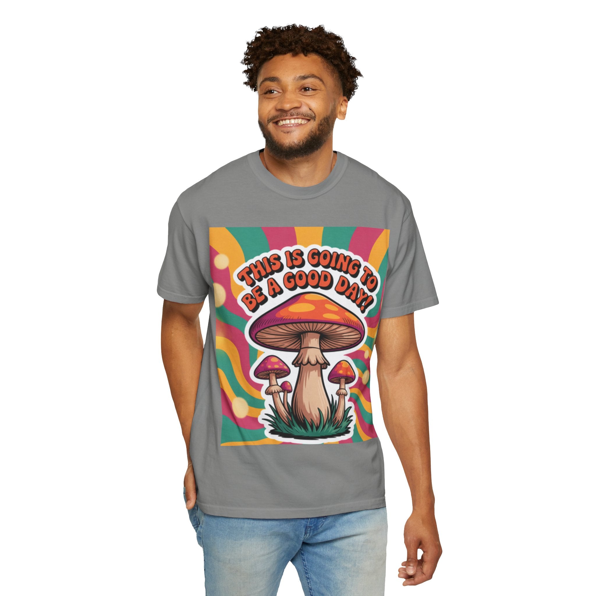 Positive Vibes T-shirt, Retro Mushroom Tee, Unisex Psychedelic Shirt, Gift for Friends, Casual Wear, Summer Essentials