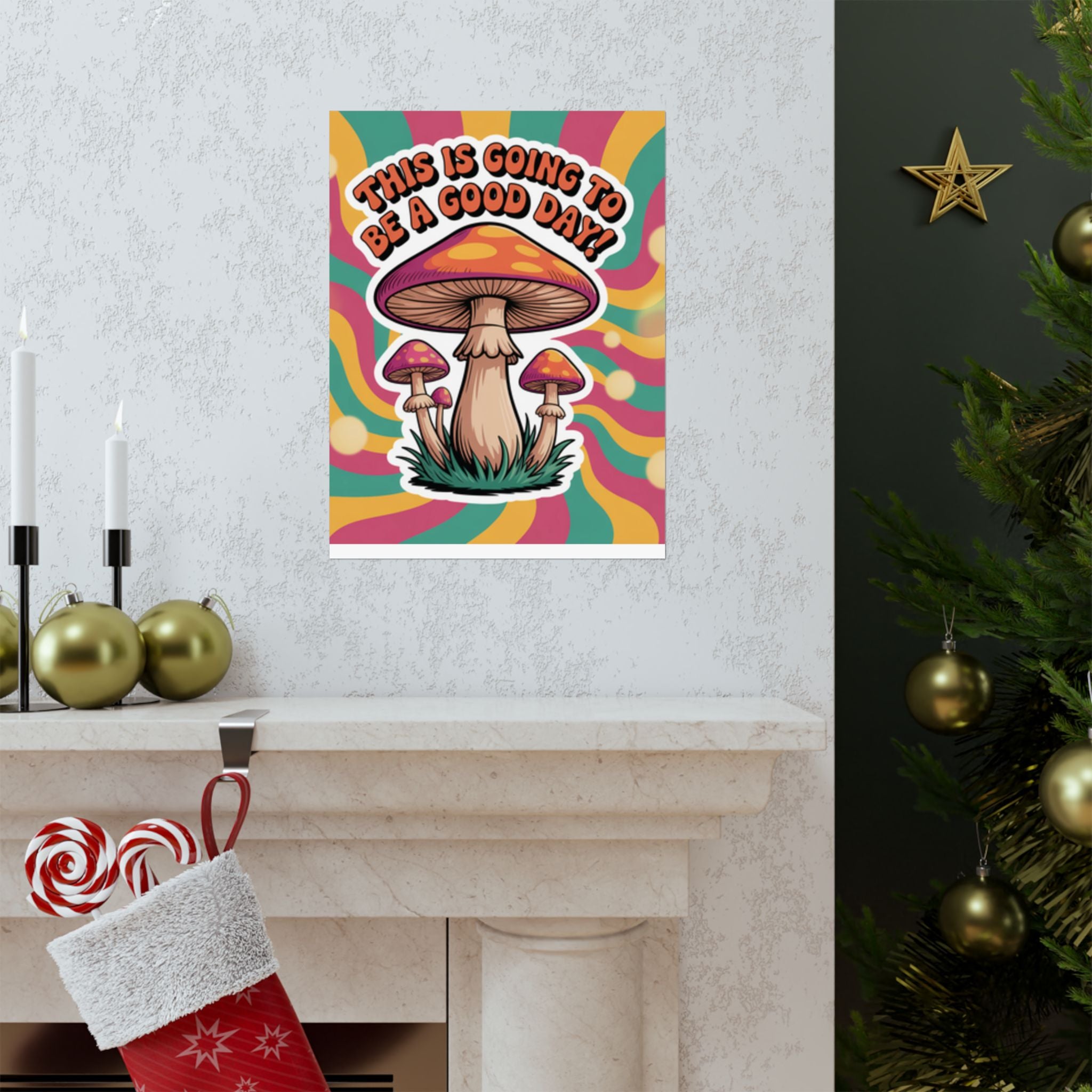 Colorful 70s Retro Mushroom Art Posters - Positive Wall Decor, Psychedelic Prints, Boho Home Decor, Gift for Friends, Inspirational Wall Art