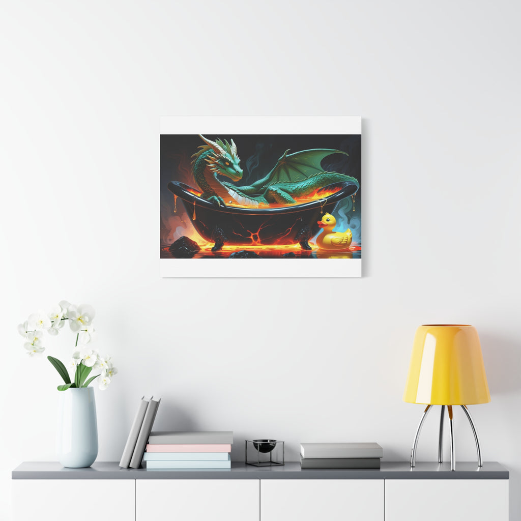 Whimsical Dragon In A Tub  Canvas Wall Art, Fantasy Decor, Kids Room Decor, Unique Gifts for Dragon Lovers, Cute Bathroom Art, Magical Home Decor
