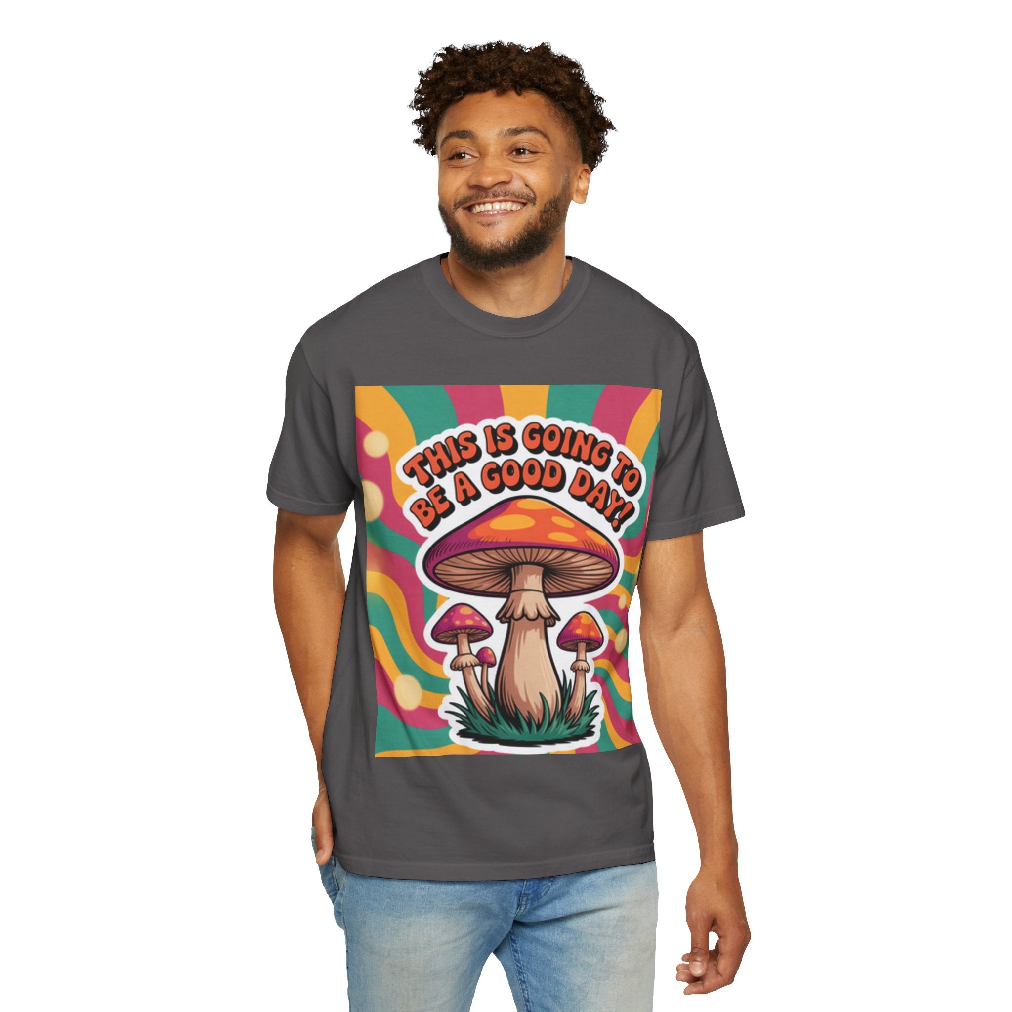 Positive Vibes T-shirt, Retro Mushroom Tee, Unisex Psychedelic Shirt, Gift for Friends, Casual Wear, Summer Essentials
