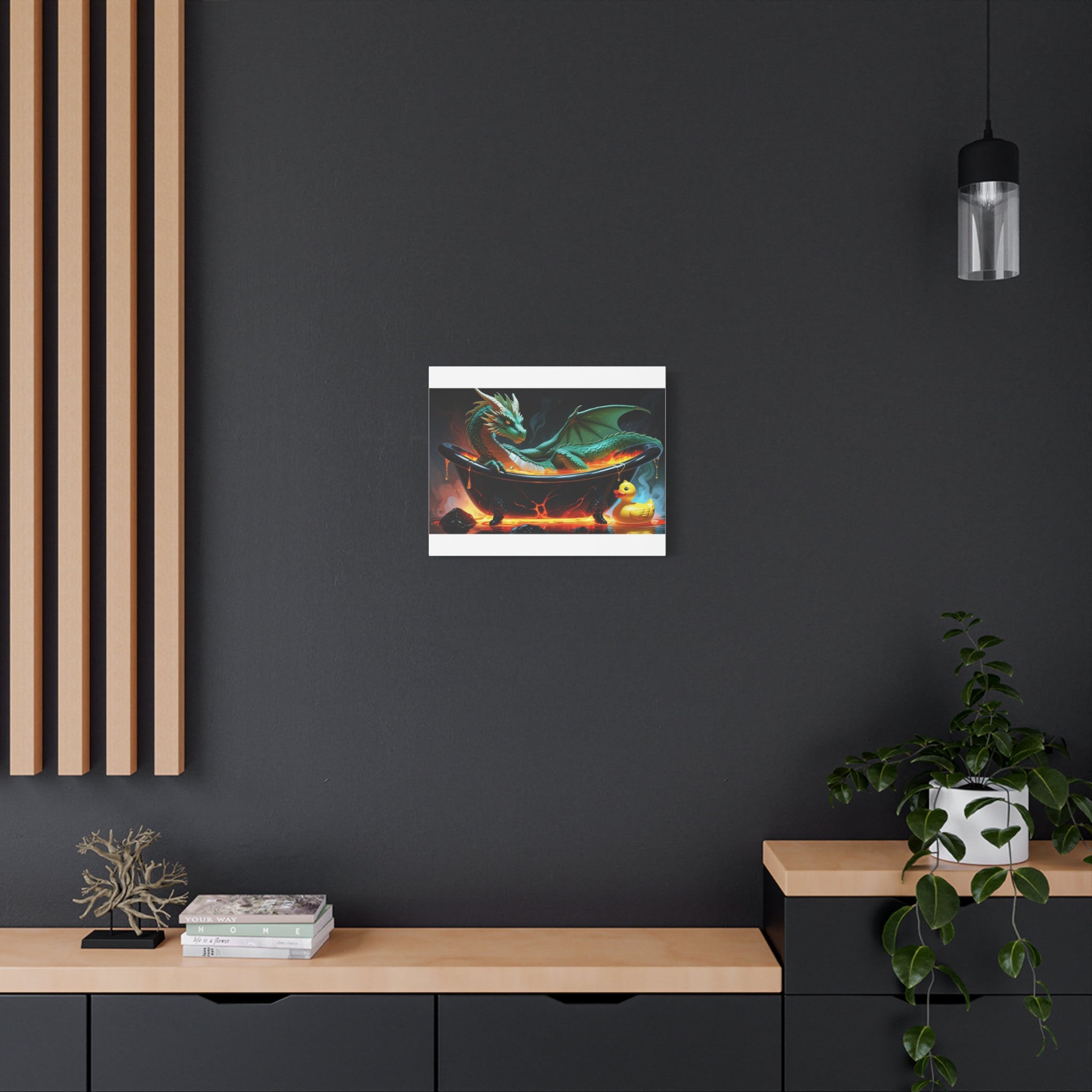Whimsical Dragon In A Tub  Canvas Wall Art, Fantasy Decor, Kids Room Decor, Unique Gifts for Dragon Lovers, Cute Bathroom Art, Magical Home Decor