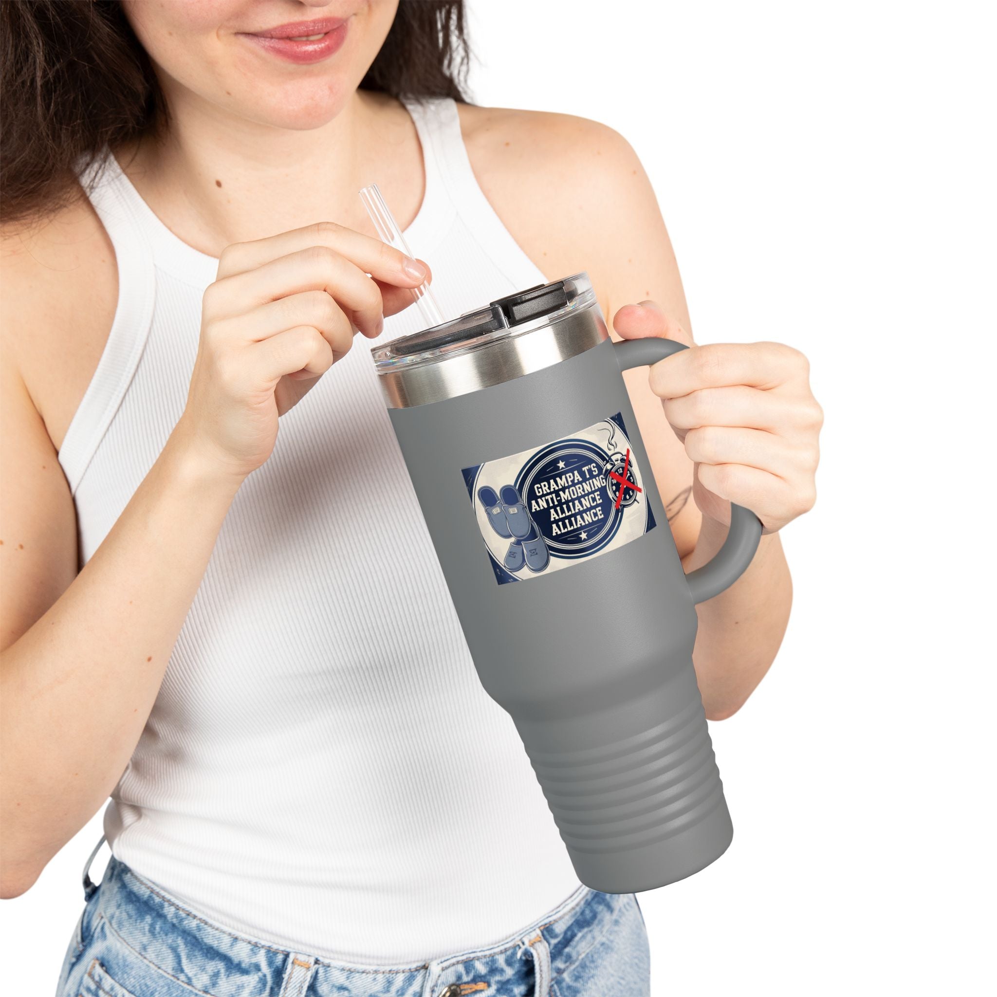 Grampa T's Anti-Morning Funny Custom Insulated Travel Mug, 40oz – Perfect for Coffee Lovers, On-the-Go Drinkware, Gifts for Him/Her, Unique Travel Accessories, [...]