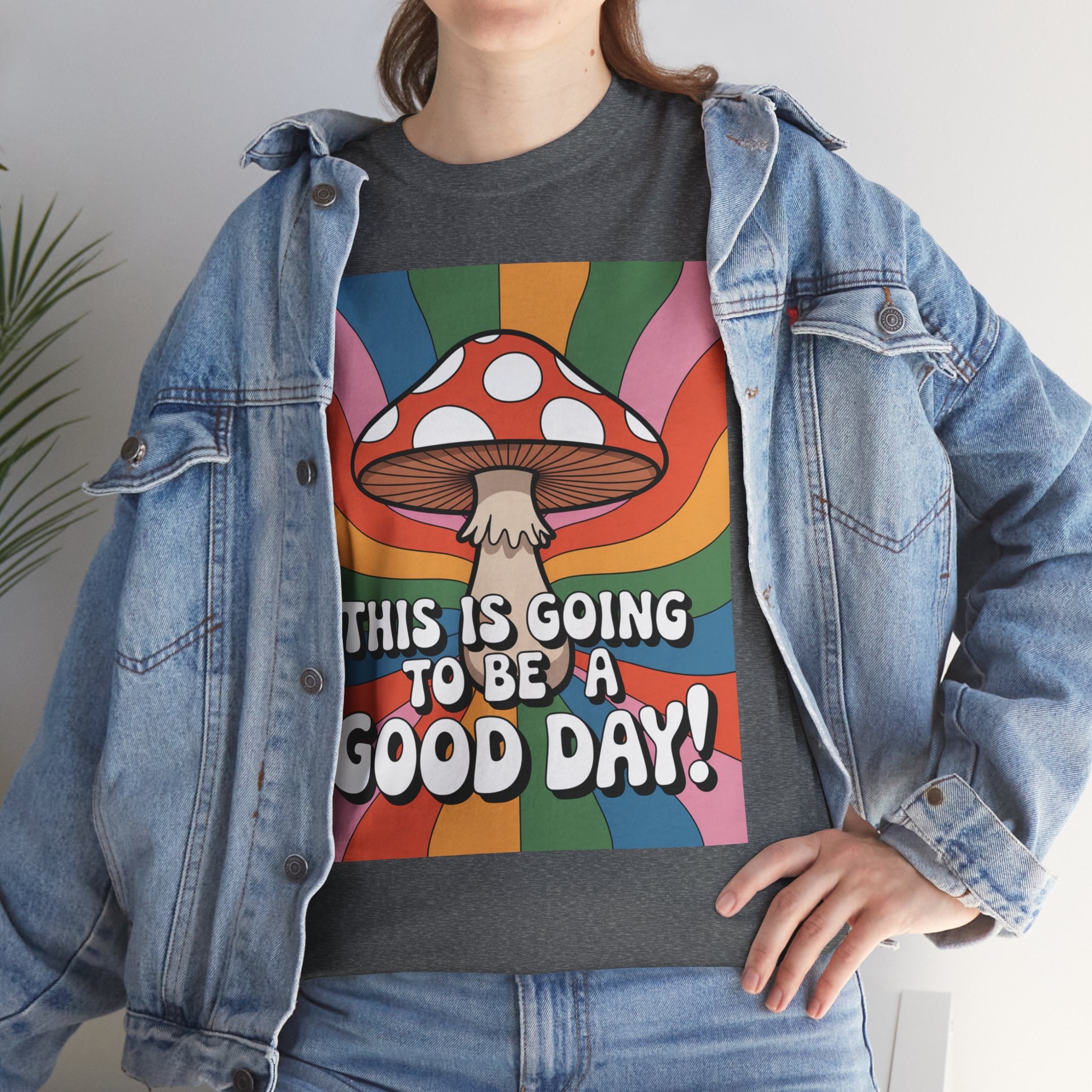 Fun Hippy Mushroom Cheerful Graphic Tee, Positive Vibes T-Shirt for Everyday Wear, Gift for Nature Lovers, Trendy Casual Wear, Eco-Friendly Fashion