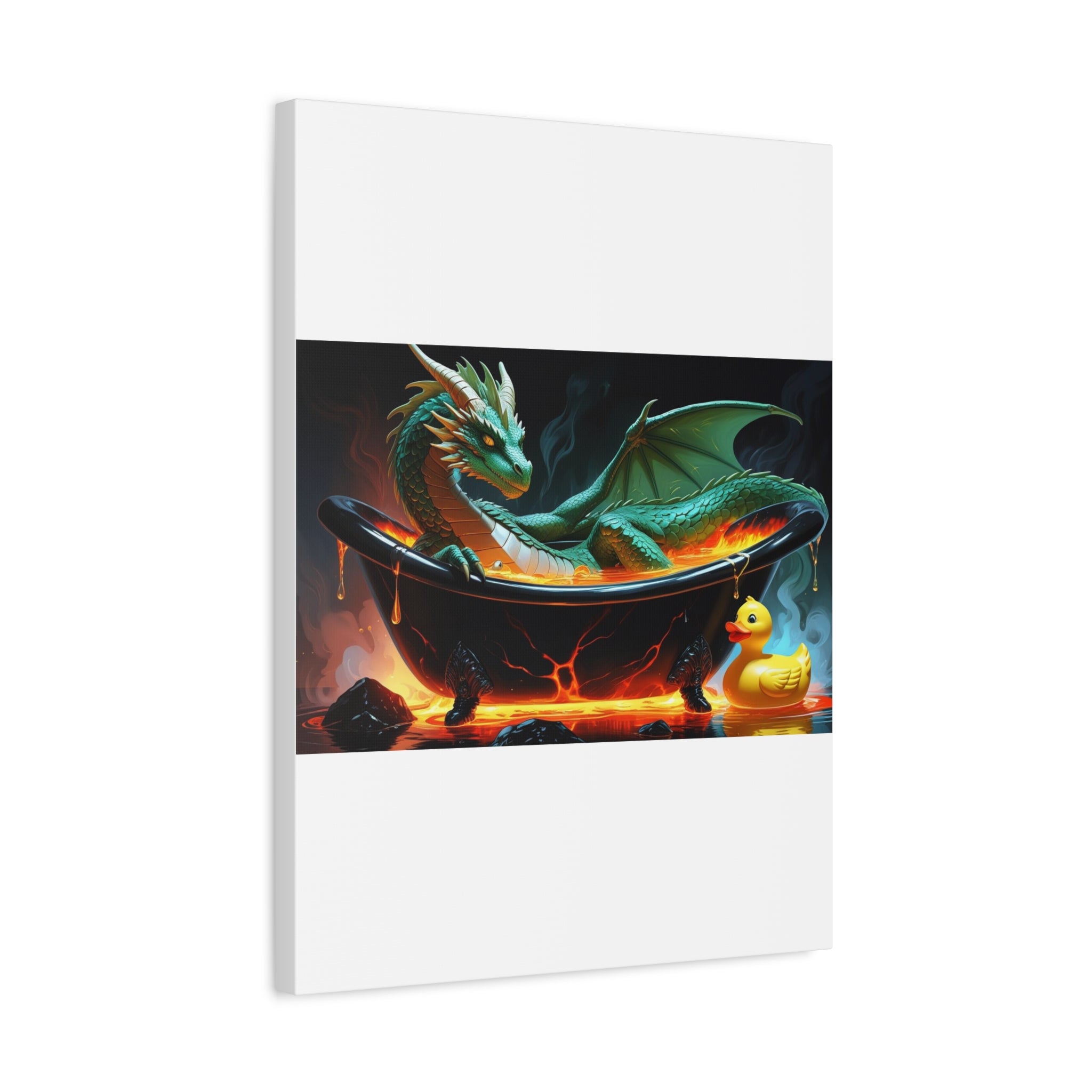 Whimsical Dragon In A Tub  Canvas Wall Art, Fantasy Decor, Kids Room Decor, Unique Gifts for Dragon Lovers, Cute Bathroom Art, Magical Home Decor