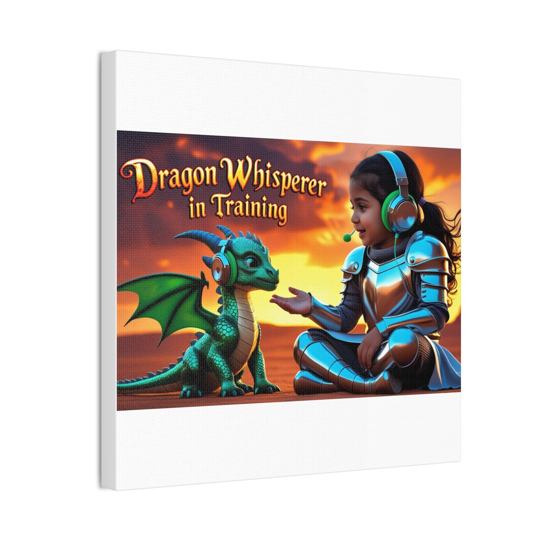 Dragon Whisperer (Girl) Canvas Print, Fantasy Wall Art, Kids Room Decor, Magical Artwork, Gift for Dragon Lovers, Adventure Theme