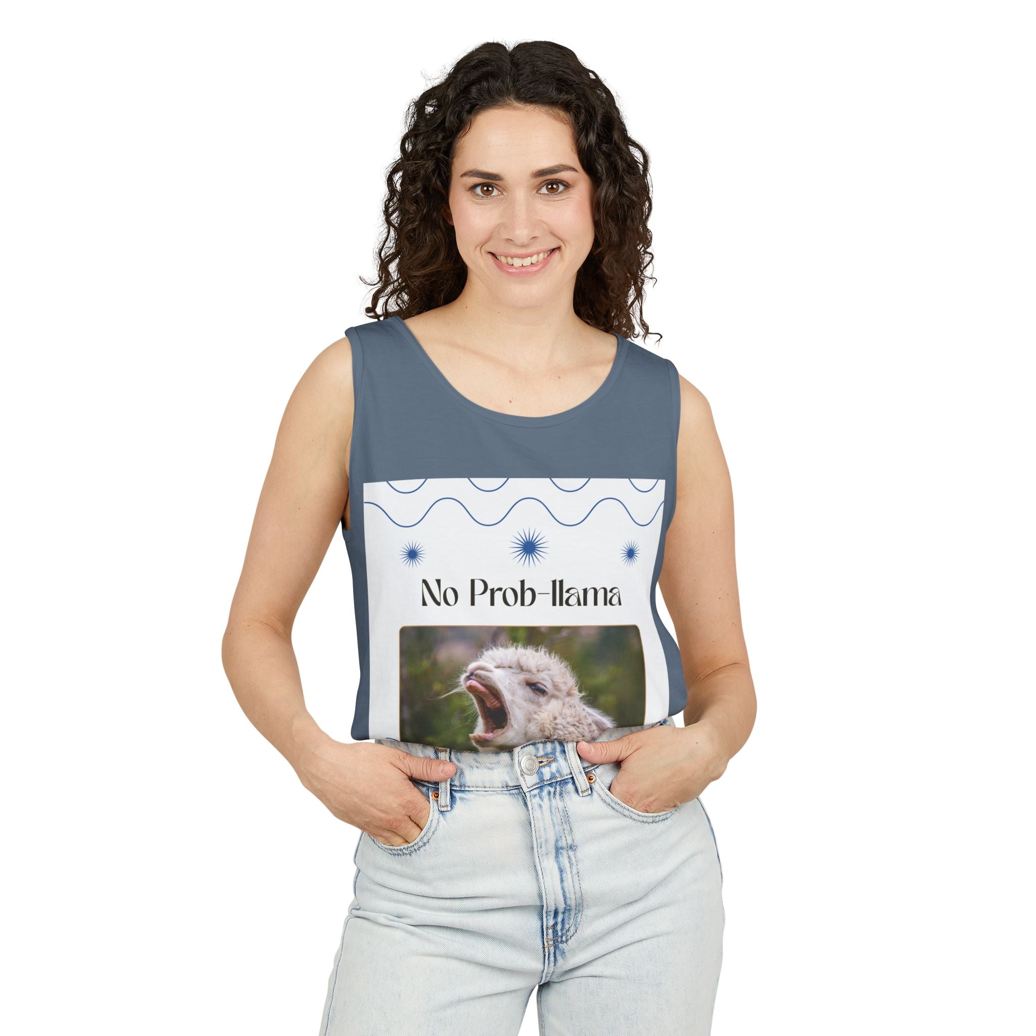 "No Prob-llama" Funny Tank Top – Cute Llama Graphic for Summer Vibes, Animal Lovers, Festivals & Chill Days