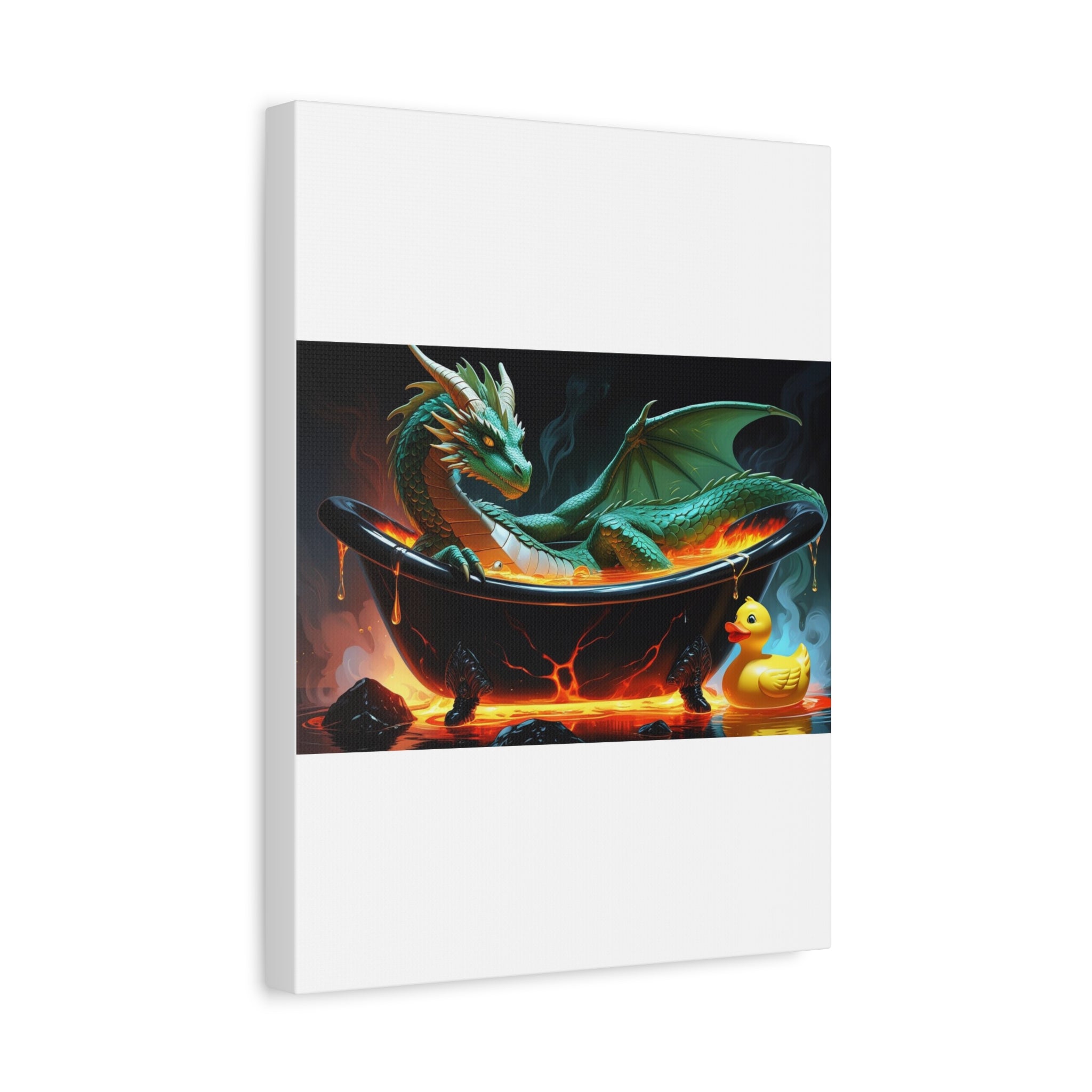 Whimsical Dragon In A Tub  Canvas Wall Art, Fantasy Decor, Kids Room Decor, Unique Gifts for Dragon Lovers, Cute Bathroom Art, Magical Home Decor