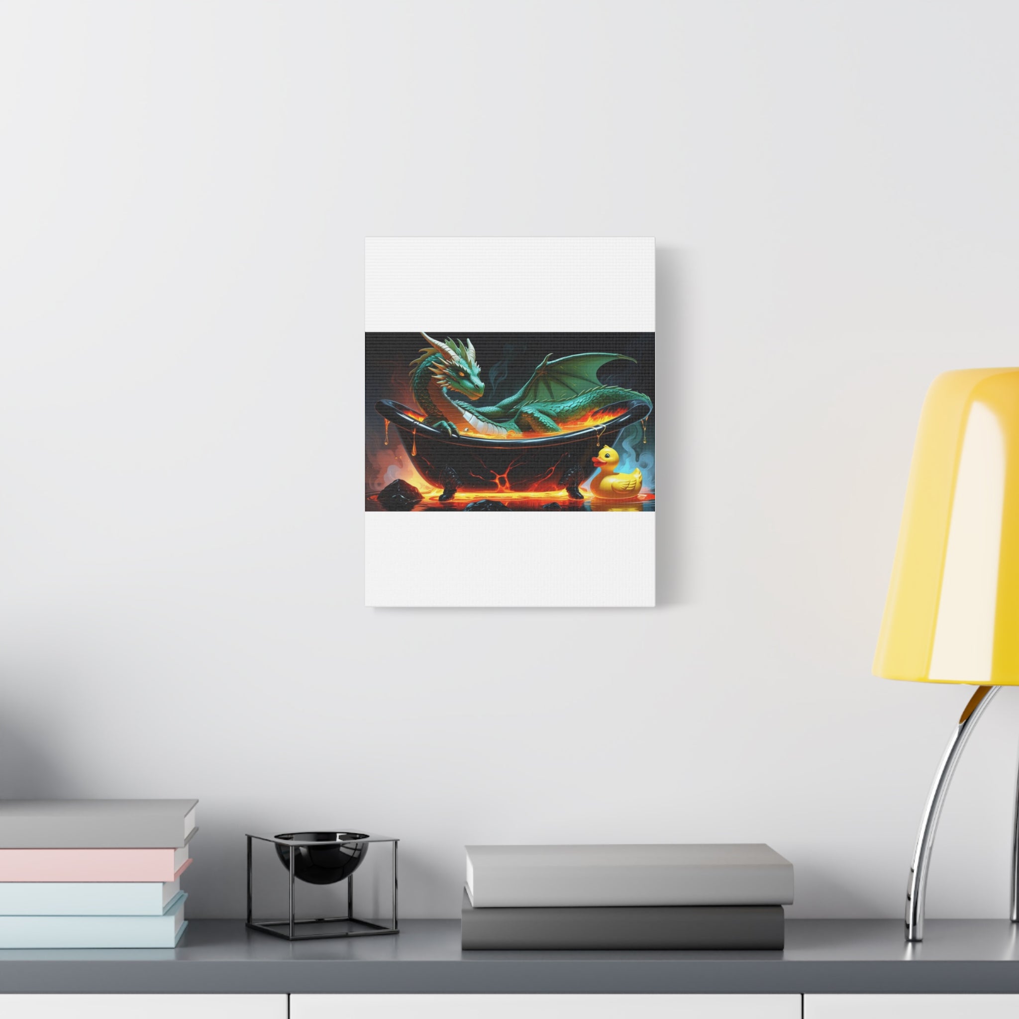 Whimsical Dragon In A Tub  Canvas Wall Art, Fantasy Decor, Kids Room Decor, Unique Gifts for Dragon Lovers, Cute Bathroom Art, Magical Home Decor