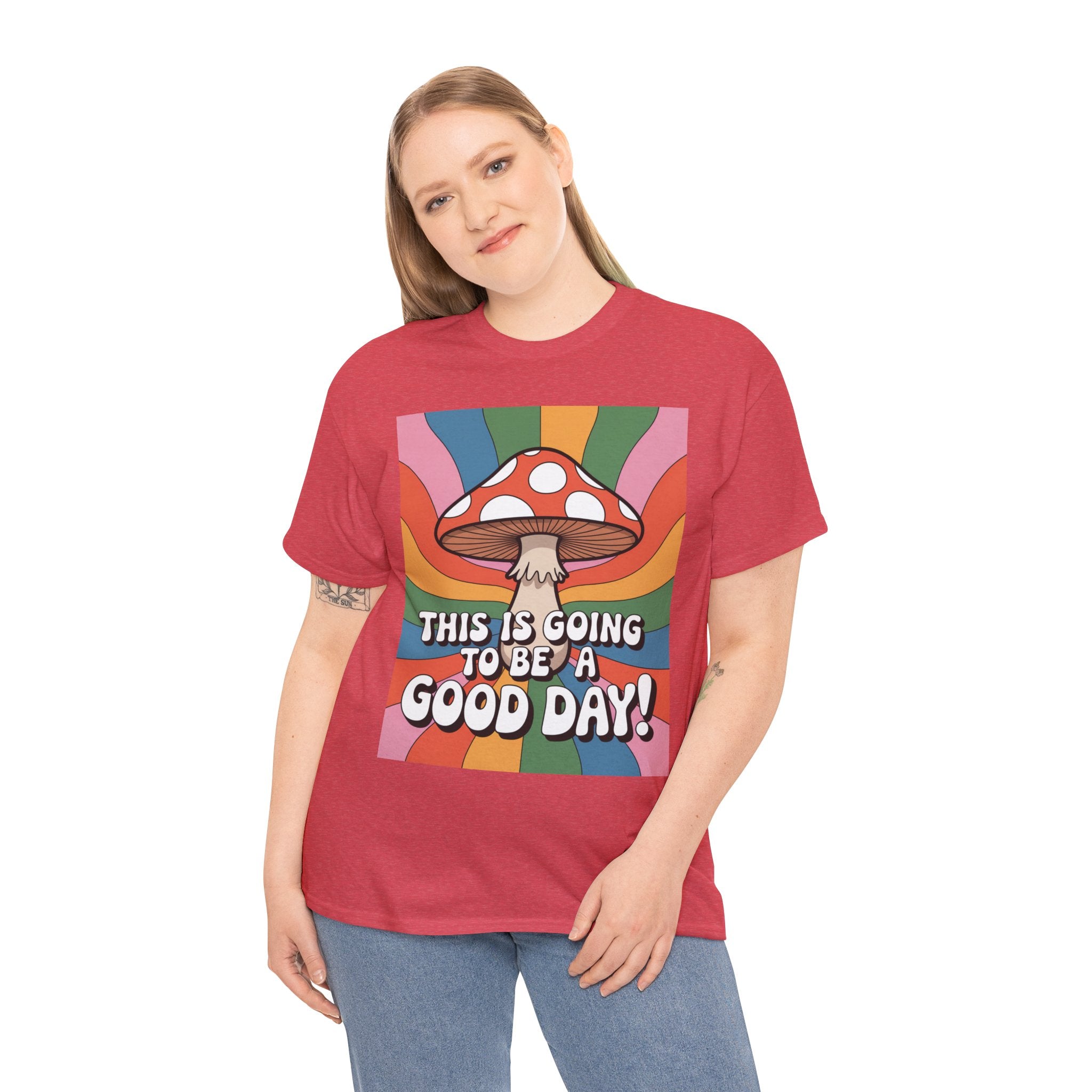 Fun Hippy Mushroom Cheerful Graphic Tee, Positive Vibes T-Shirt for Everyday Wear, Gift for Nature Lovers, Trendy Casual Wear, Eco-Friendly Fashion
