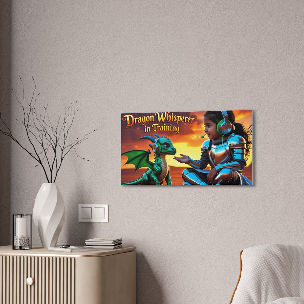 Dragon Whisperer (Girl) Canvas Print, Fantasy Wall Art, Kids Room Decor, Magical Artwork, Gift for Dragon Lovers, Adventure Theme
