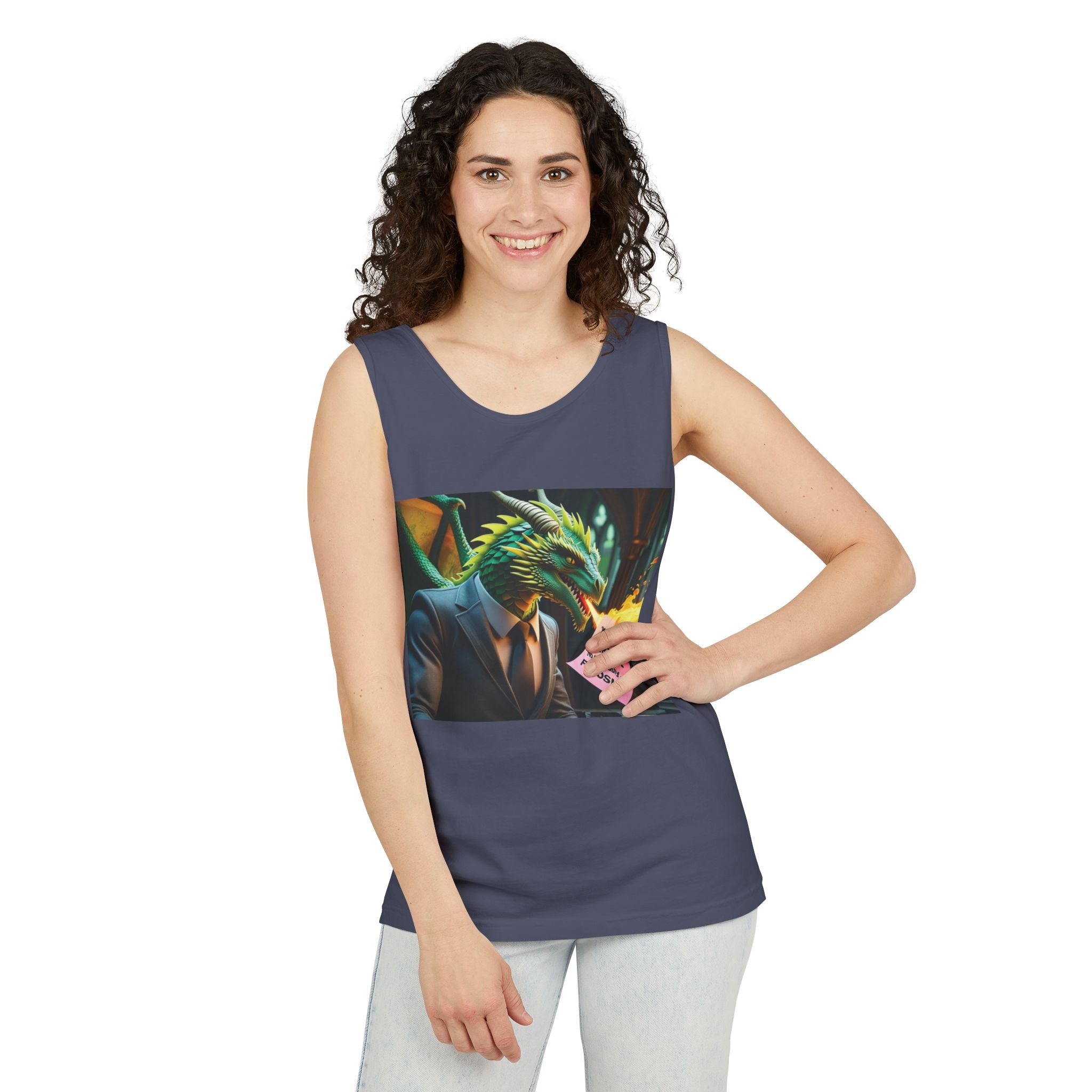 Funny "You're Fired!" Dragon Art Unisex Tank Top, Soft Fabric, Summer Essential, Perfect for Festivals, Gifts for Fantasy Lovers, Casual Wear