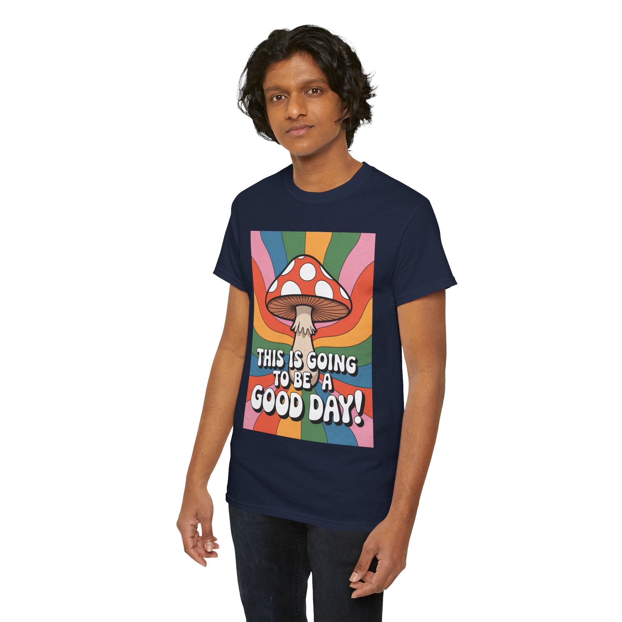 Fun Hippy Mushroom Cheerful Graphic Tee, Positive Vibes T-Shirt for Everyday Wear, Gift for Nature Lovers, Trendy Casual Wear, Eco-Friendly Fashion