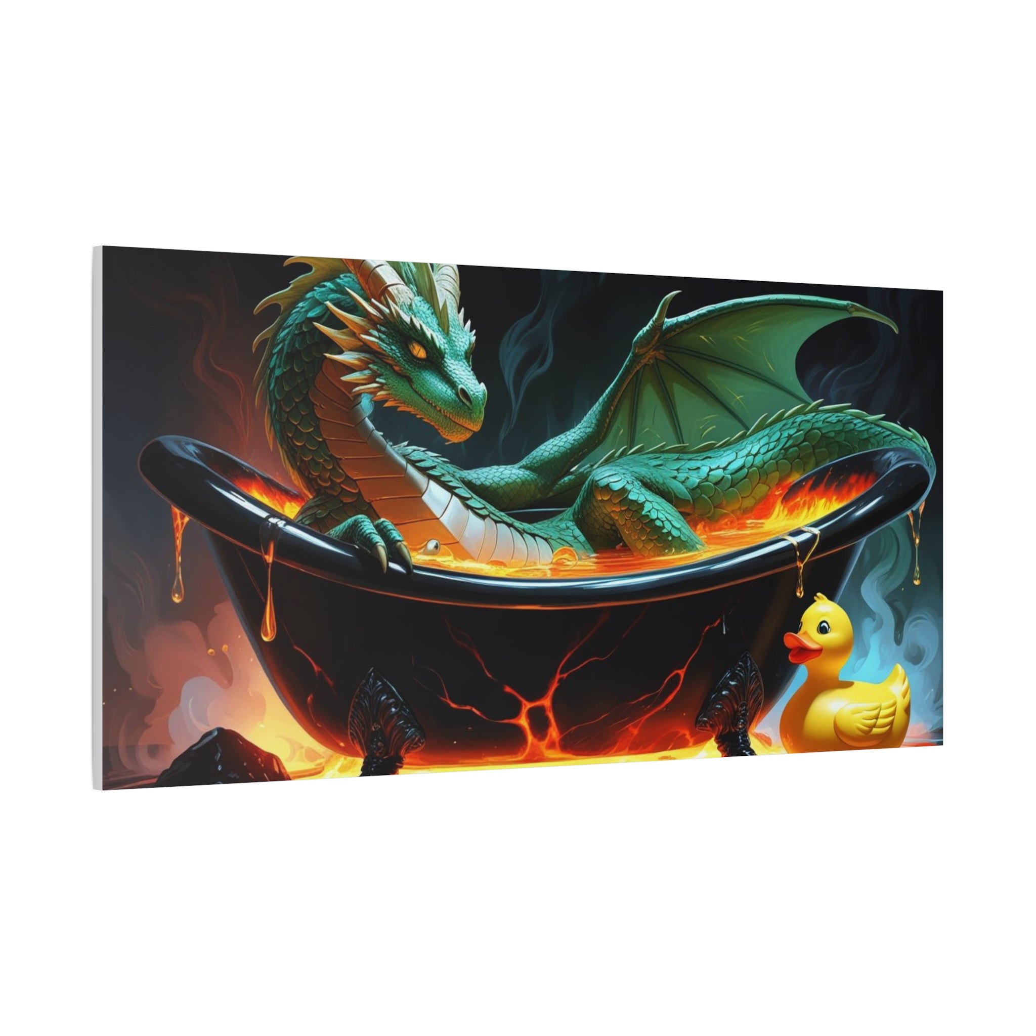 Whimsical Dragon In A Tub  Canvas Wall Art, Fantasy Decor, Kids Room Decor, Unique Gifts for Dragon Lovers, Cute Bathroom Art, Magical Home Decor