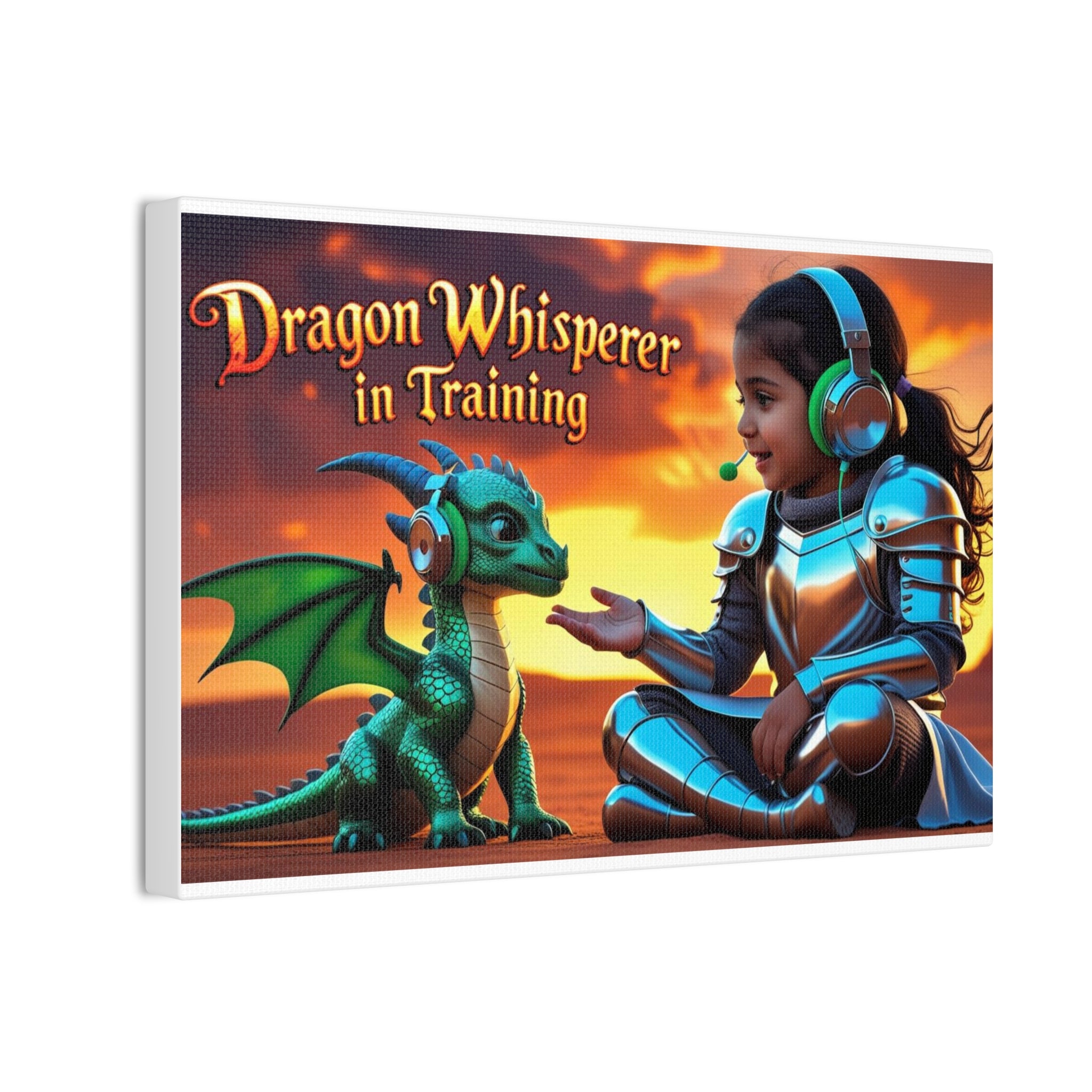 Dragon Whisperer (Girl) Canvas Print, Fantasy Wall Art, Kids Room Decor, Magical Artwork, Gift for Dragon Lovers, Adventure Theme