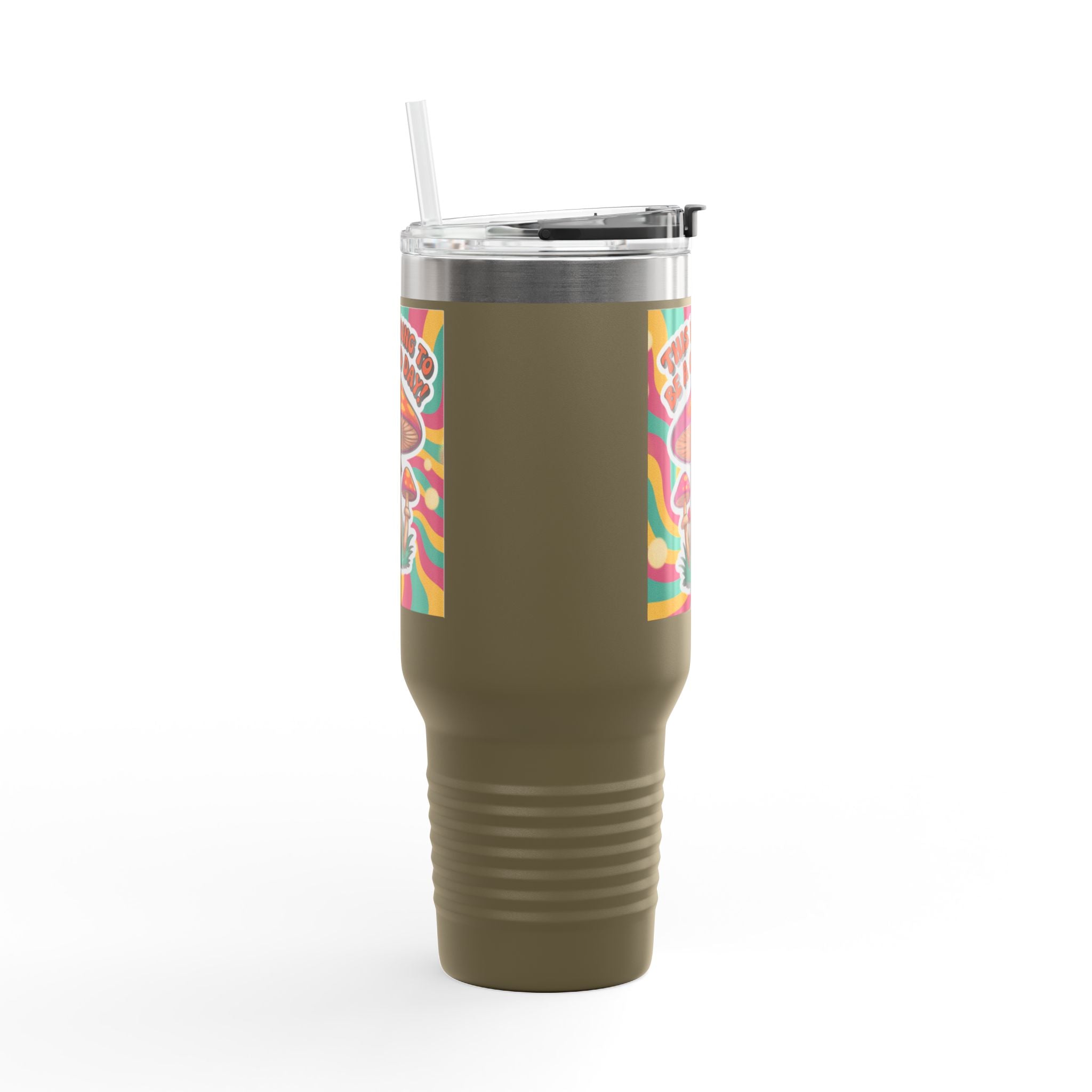 Colorful Happy Mushroom Insulated Travel Mug - Perfect for Adventures, Gifts, Summer Vibes, Camping, Road Trips, Daily Motivation