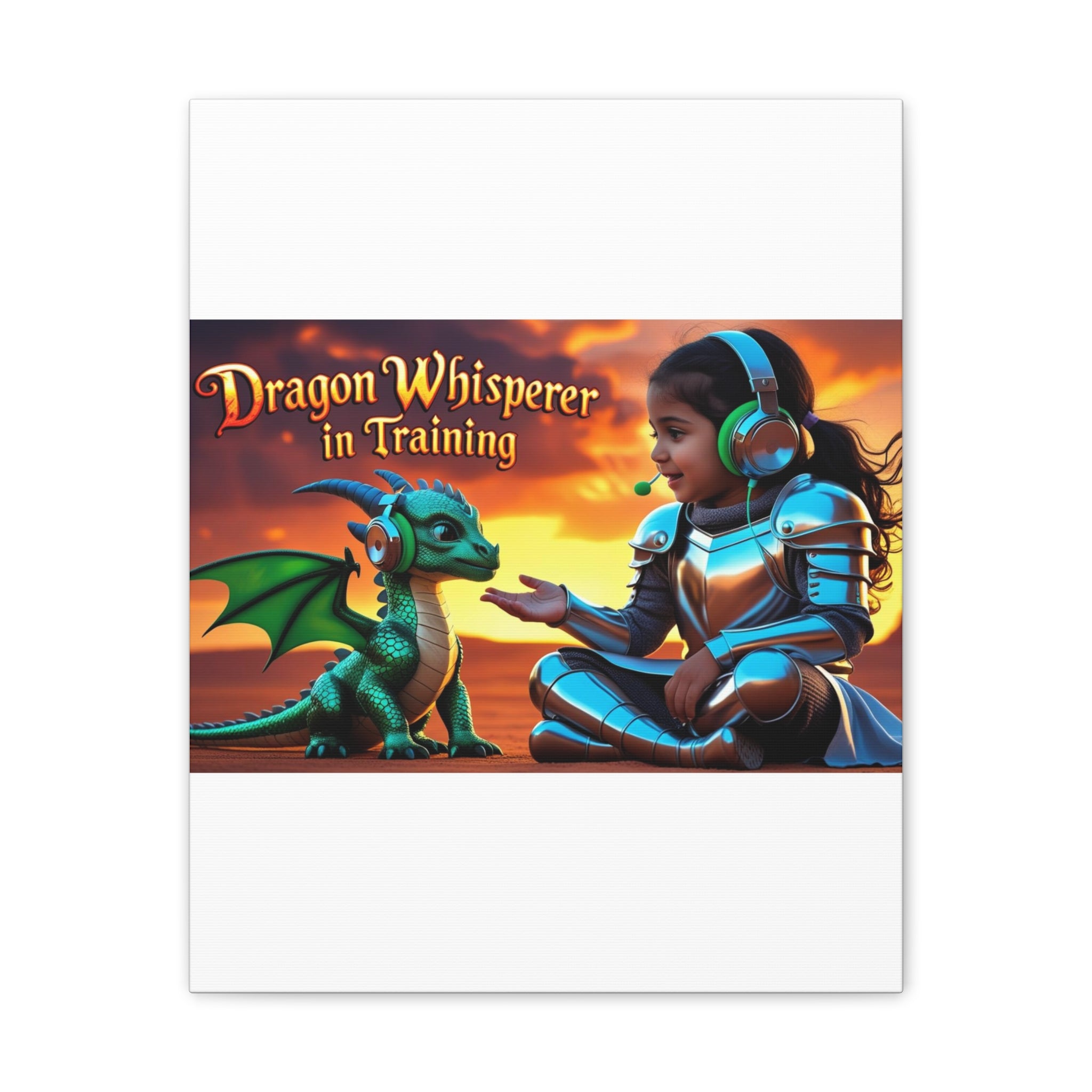 Dragon Whisperer (Girl) Canvas Print, Fantasy Wall Art, Kids Room Decor, Magical Artwork, Gift for Dragon Lovers, Adventure Theme