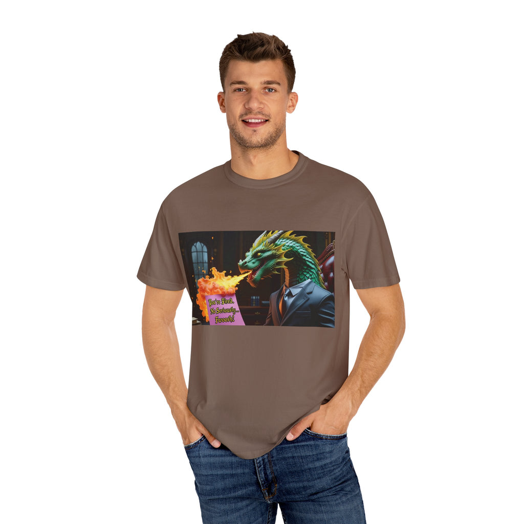 Dragon Fire  Unisex Garment-Dyed T-Shirt, Fun Graphic Tee, Unique Gift, Casual Wear, Fantasy Lover Apparel, Statement Shirt
