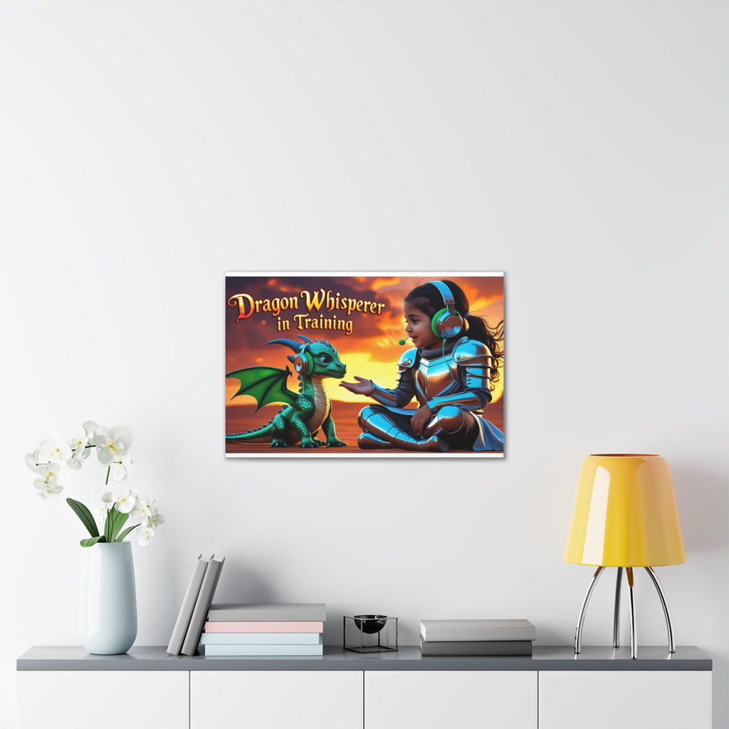 Dragon Whisperer (Girl) Canvas Print, Fantasy Wall Art, Kids Room Decor, Magical Artwork, Gift for Dragon Lovers, Adventure Theme
