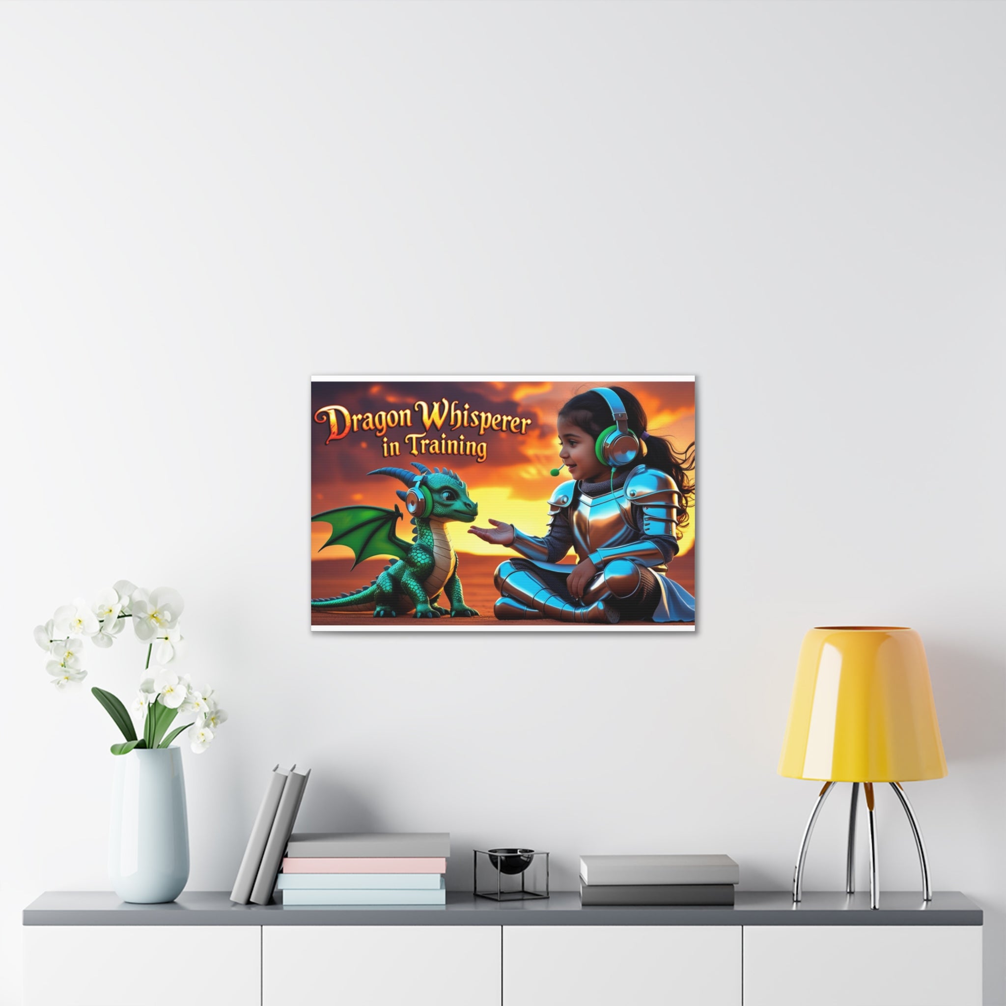 Dragon Whisperer (Girl) Canvas Print, Fantasy Wall Art, Kids Room Decor, Magical Artwork, Gift for Dragon Lovers, Adventure Theme