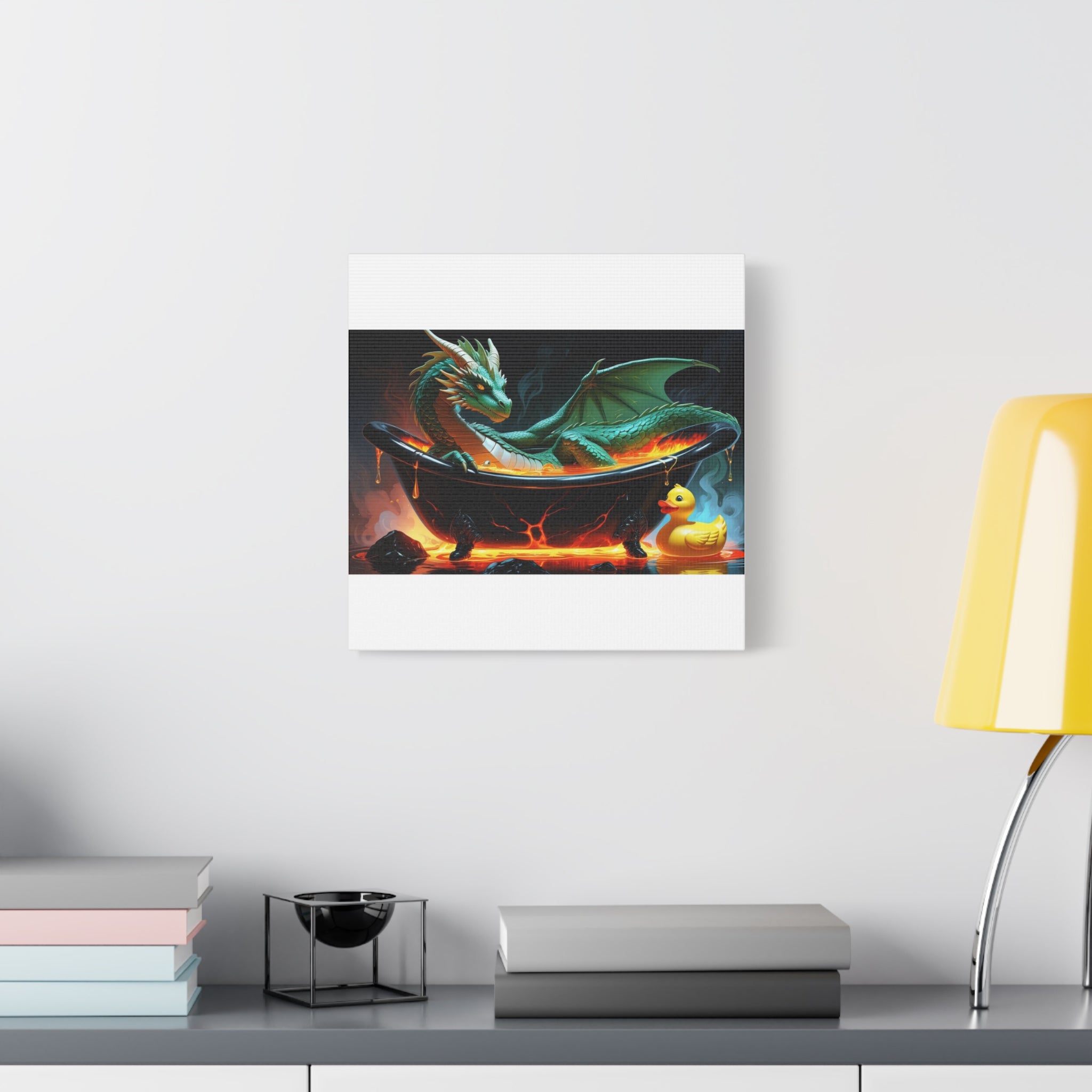 Whimsical Dragon In A Tub  Canvas Wall Art, Fantasy Decor, Kids Room Decor, Unique Gifts for Dragon Lovers, Cute Bathroom Art, Magical Home Decor
