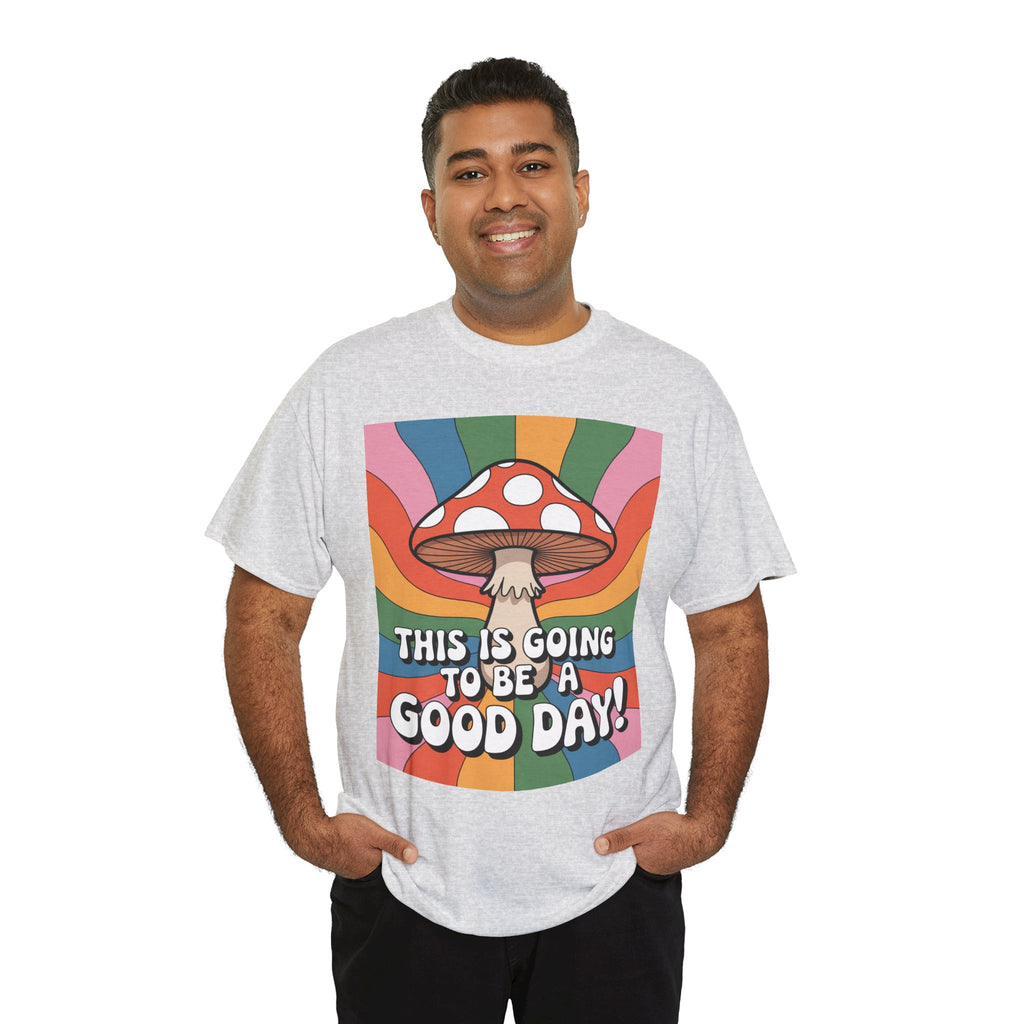 Fun Hippy Mushroom Cheerful Graphic Tee, Positive Vibes T-Shirt for Everyday Wear, Gift for Nature Lovers, Trendy Casual Wear, Eco-Friendly Fashion