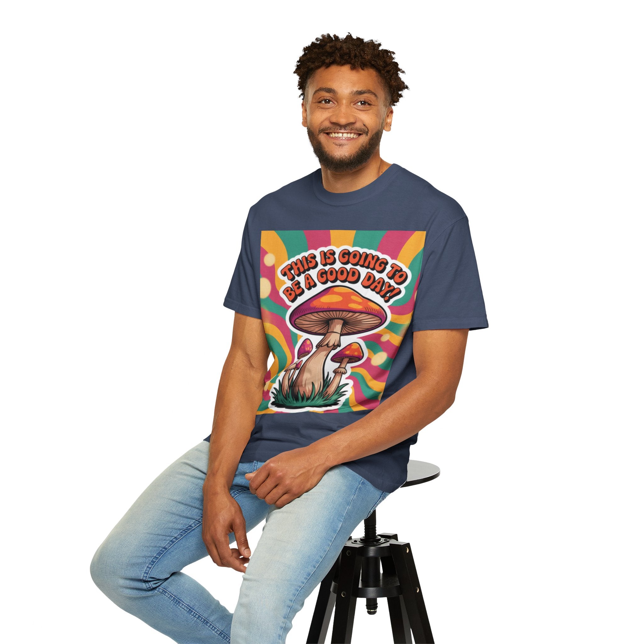 Positive Vibes T-shirt, Retro Mushroom Tee, Unisex Psychedelic Shirt, Gift for Friends, Casual Wear, Summer Essentials