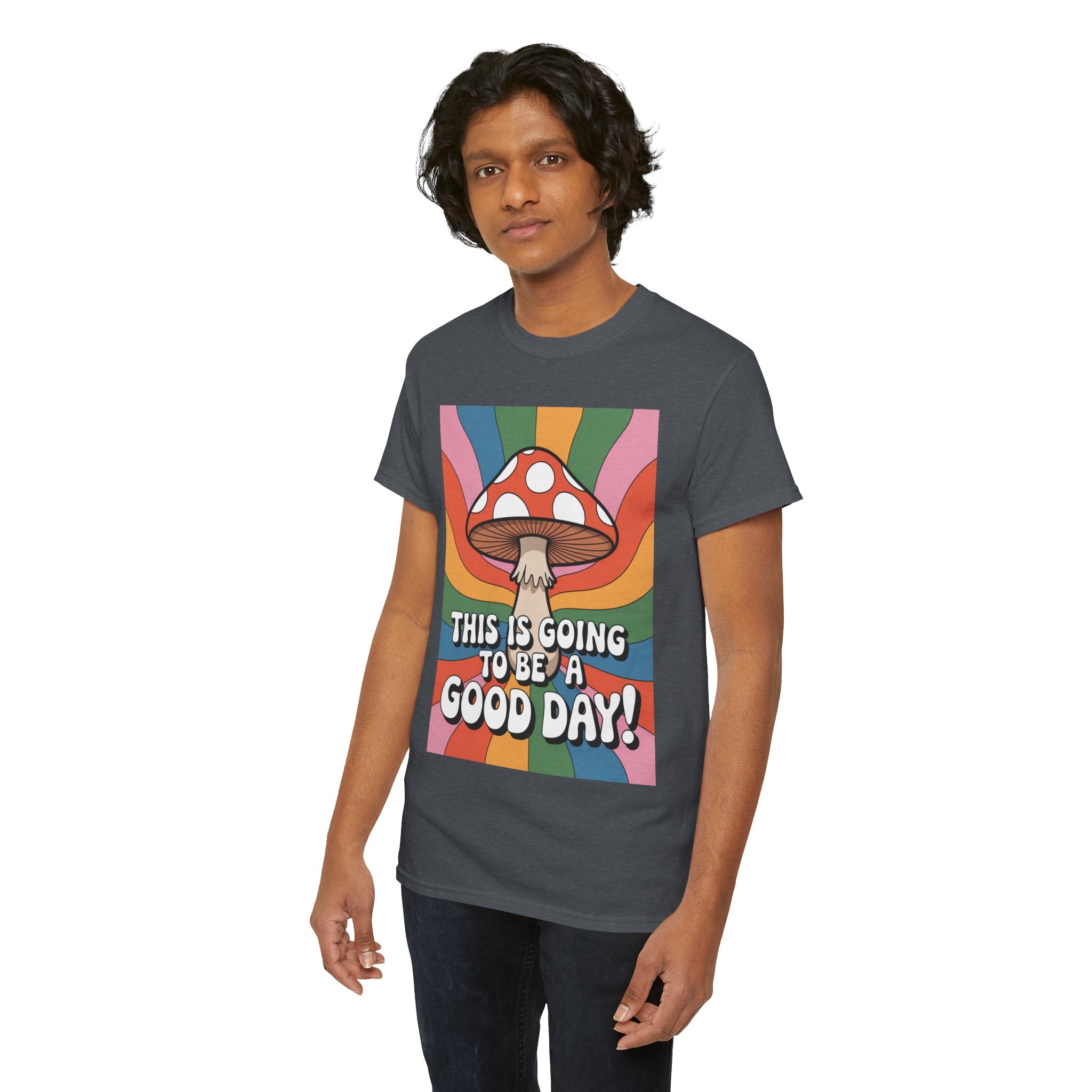 Fun Hippy Mushroom Cheerful Graphic Tee, Positive Vibes T-Shirt for Everyday Wear, Gift for Nature Lovers, Trendy Casual Wear, Eco-Friendly Fashion