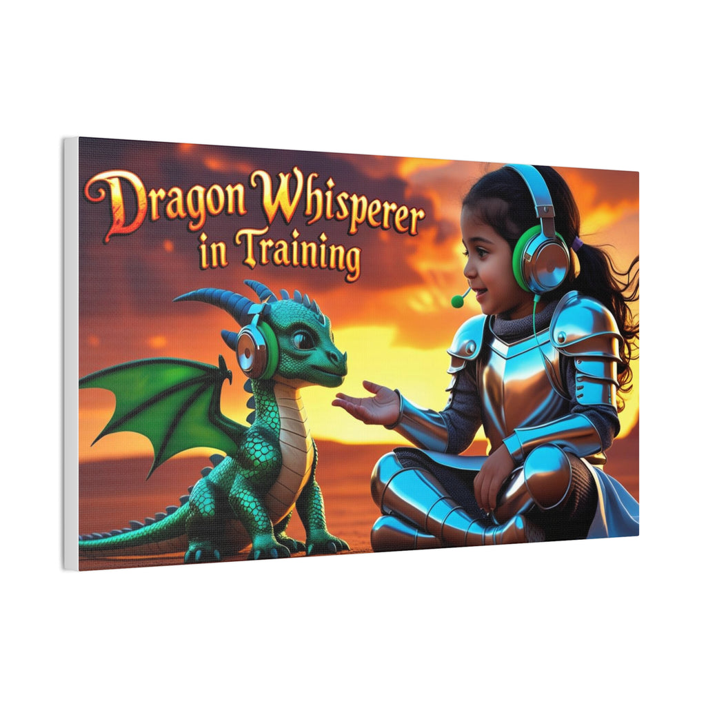 Dragon Whisperer (Girl) Canvas Print, Fantasy Wall Art, Kids Room Decor, Magical Artwork, Gift for Dragon Lovers, Adventure Theme