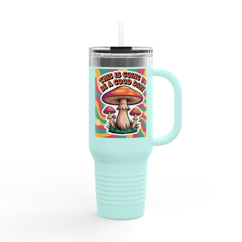 Colorful Happy Mushroom Insulated Travel Mug - Perfect for Adventures, Gifts, Summer Vibes, Camping, Road Trips, Daily Motivation