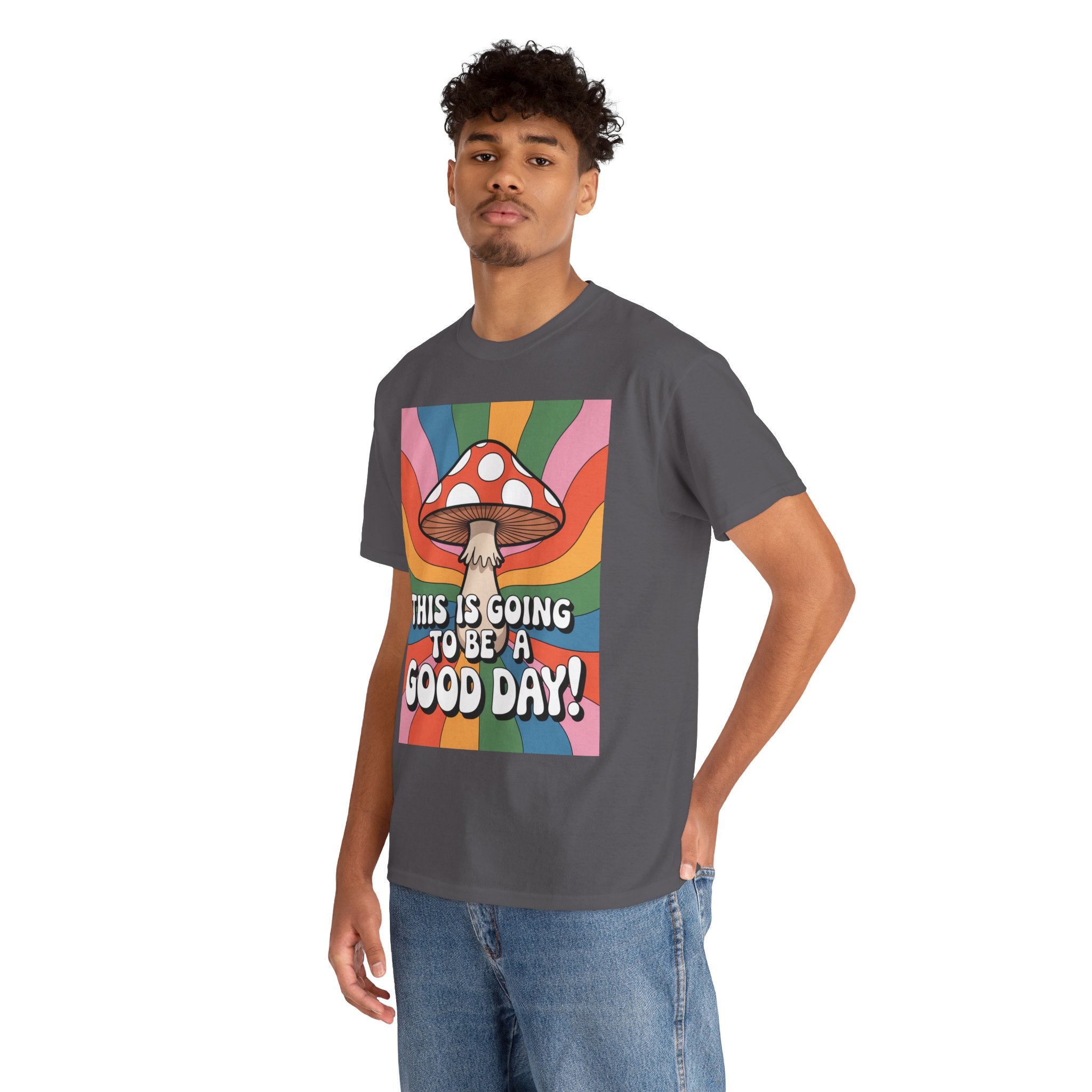 Fun Hippy Mushroom Cheerful Graphic Tee, Positive Vibes T-Shirt for Everyday Wear, Gift for Nature Lovers, Trendy Casual Wear, Eco-Friendly Fashion