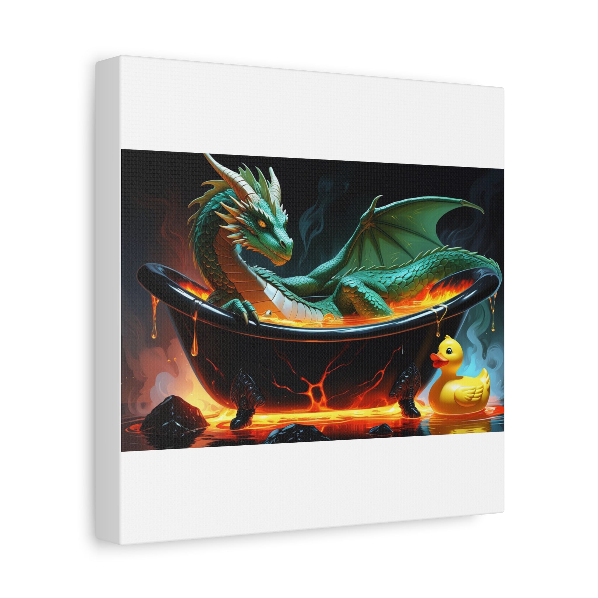 Whimsical Dragon In A Tub  Canvas Wall Art, Fantasy Decor, Kids Room Decor, Unique Gifts for Dragon Lovers, Cute Bathroom Art, Magical Home Decor