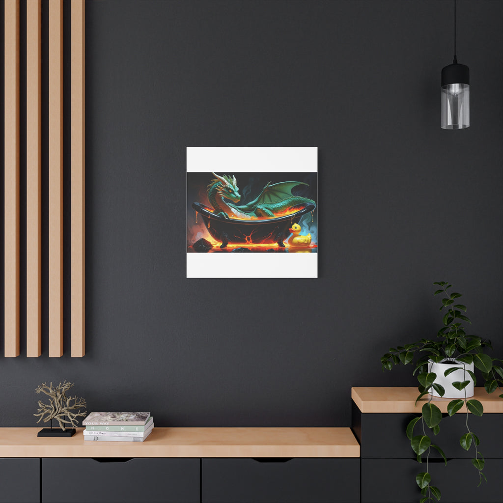 Whimsical Dragon In A Tub  Canvas Wall Art, Fantasy Decor, Kids Room Decor, Unique Gifts for Dragon Lovers, Cute Bathroom Art, Magical Home Decor