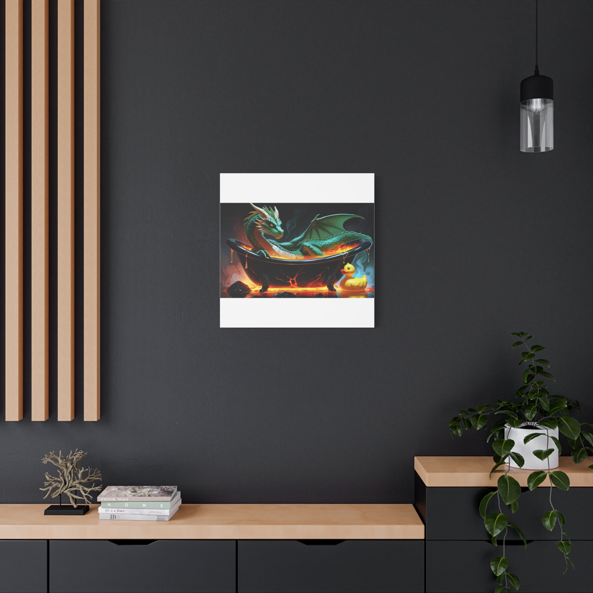 Whimsical Dragon In A Tub  Canvas Wall Art, Fantasy Decor, Kids Room Decor, Unique Gifts for Dragon Lovers, Cute Bathroom Art, Magical Home Decor