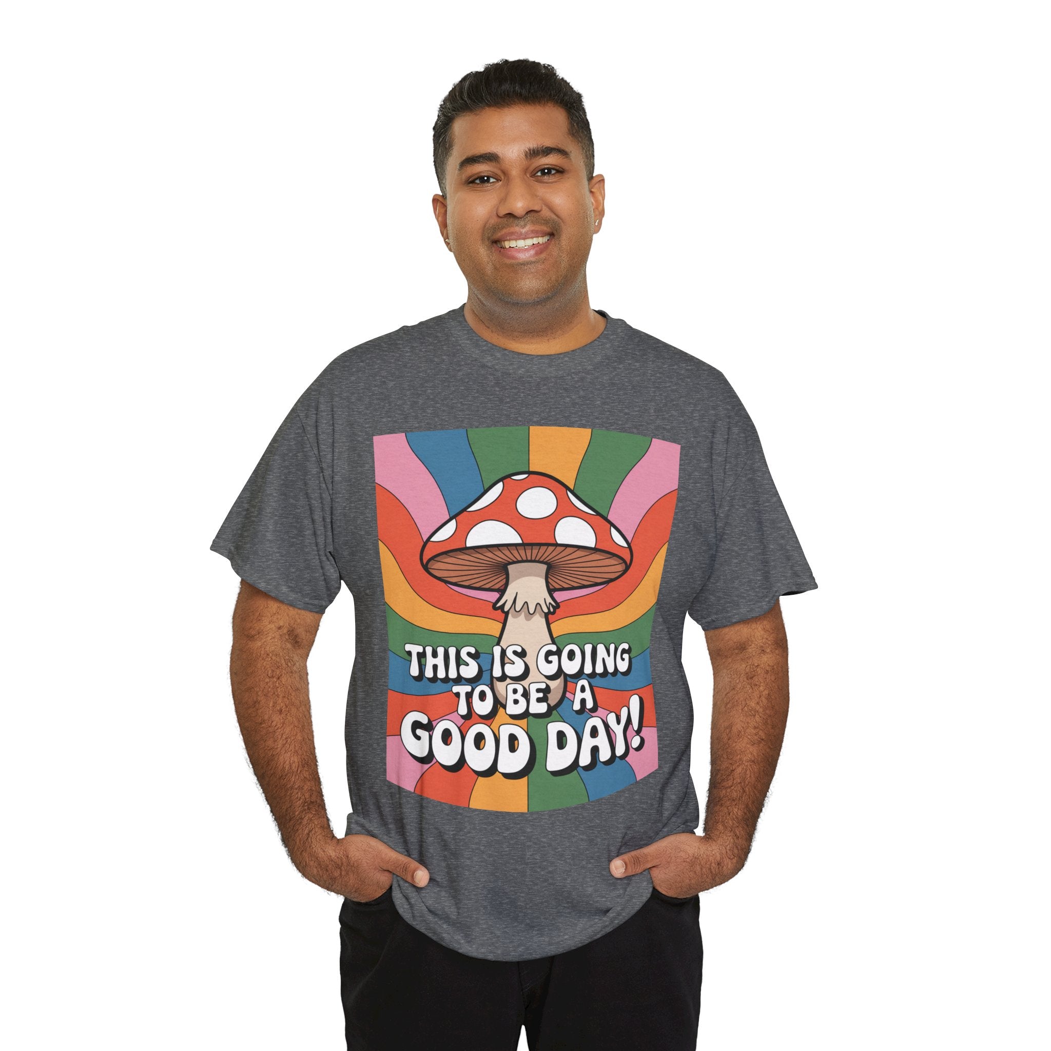 Fun Hippy Mushroom Cheerful Graphic Tee, Positive Vibes T-Shirt for Everyday Wear, Gift for Nature Lovers, Trendy Casual Wear, Eco-Friendly Fashion