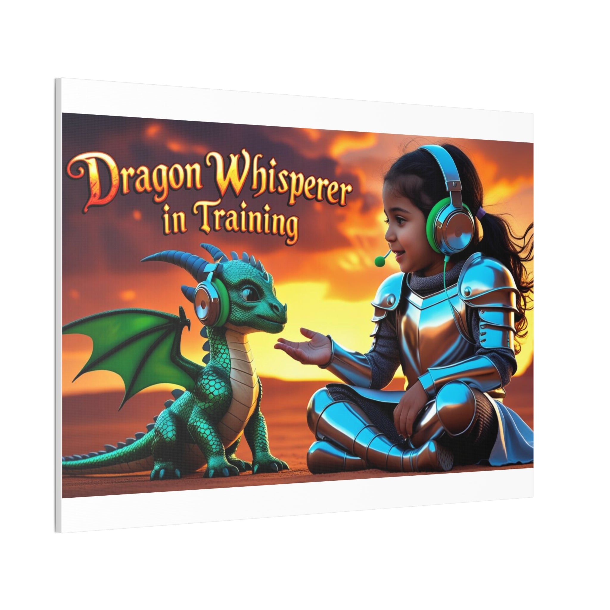 Dragon Whisperer (Girl) Canvas Print, Fantasy Wall Art, Kids Room Decor, Magical Artwork, Gift for Dragon Lovers, Adventure Theme