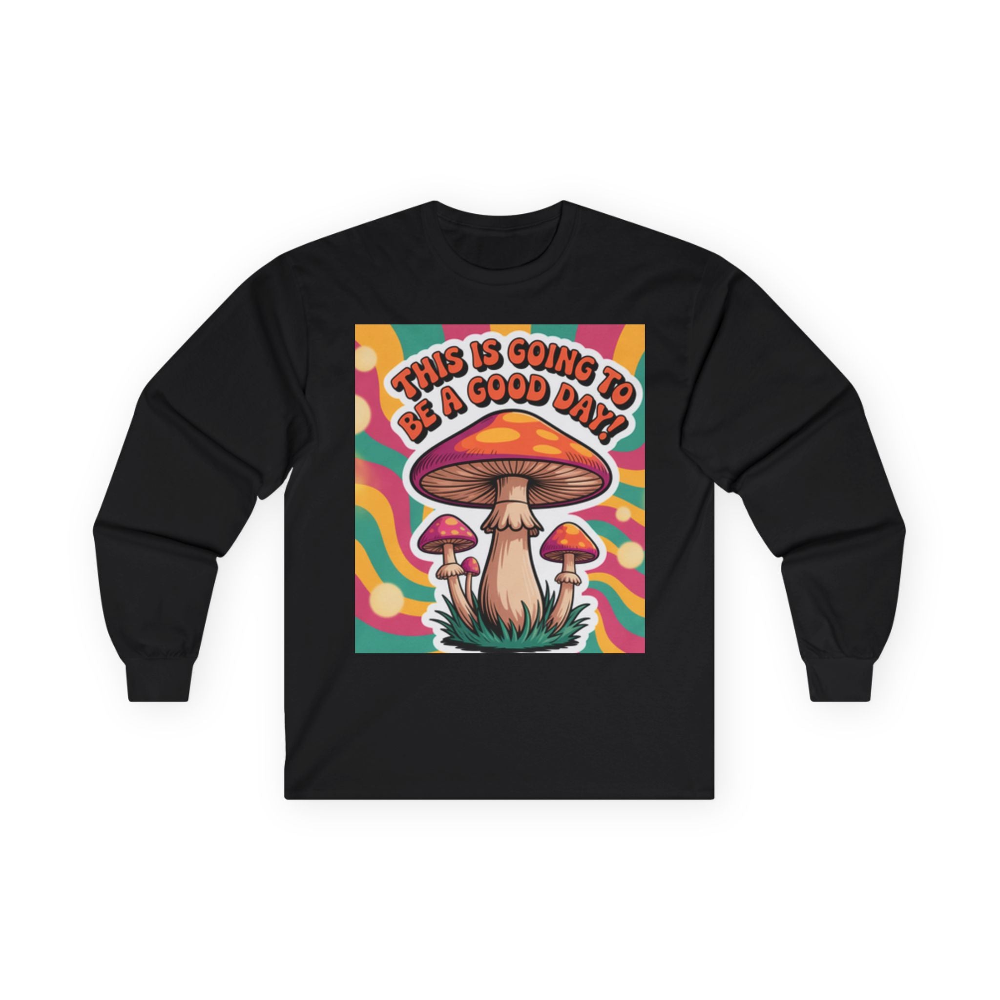 Good Vibes 70s Mushroom Long Sleeve Tee, Casual Wear, Gift for Friends, Unisex Shirt, Boho Style Clothing