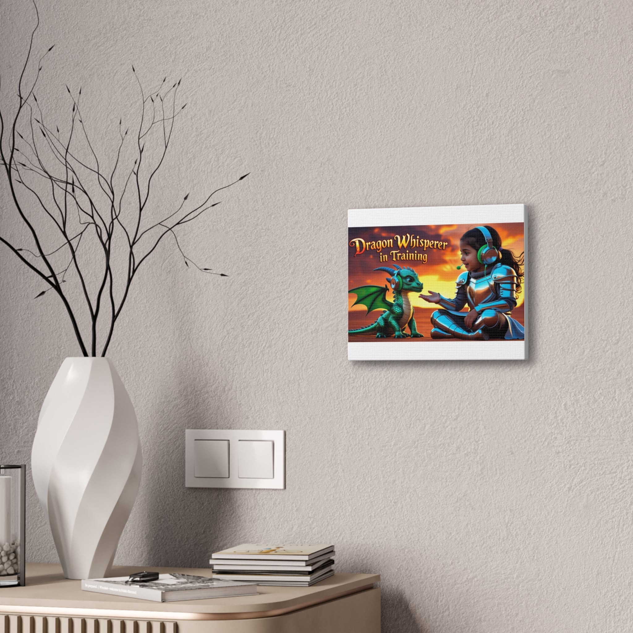 Dragon Whisperer (Girl) Canvas Print, Fantasy Wall Art, Kids Room Decor, Magical Artwork, Gift for Dragon Lovers, Adventure Theme