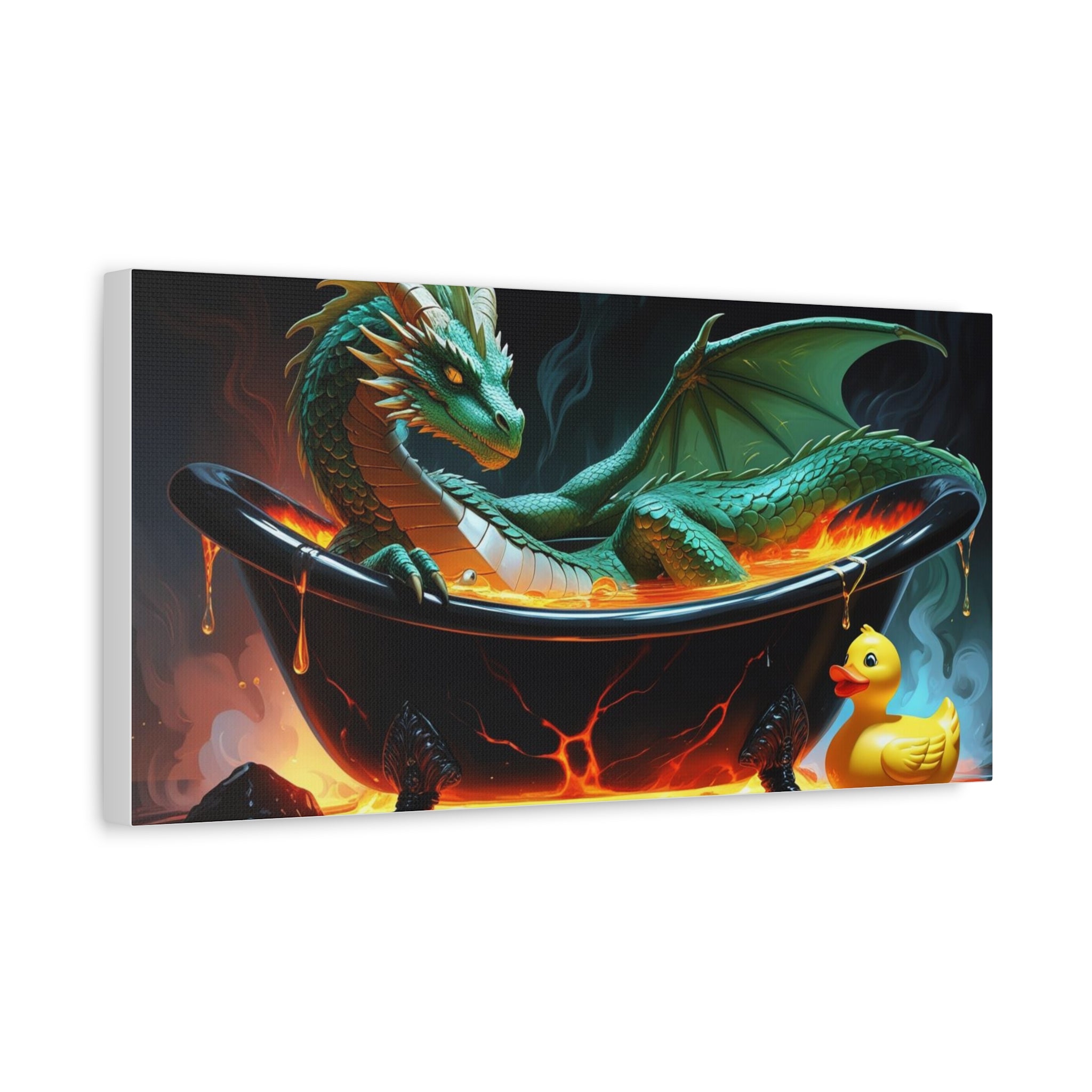 Whimsical Dragon In A Tub  Canvas Wall Art, Fantasy Decor, Kids Room Decor, Unique Gifts for Dragon Lovers, Cute Bathroom Art, Magical Home Decor