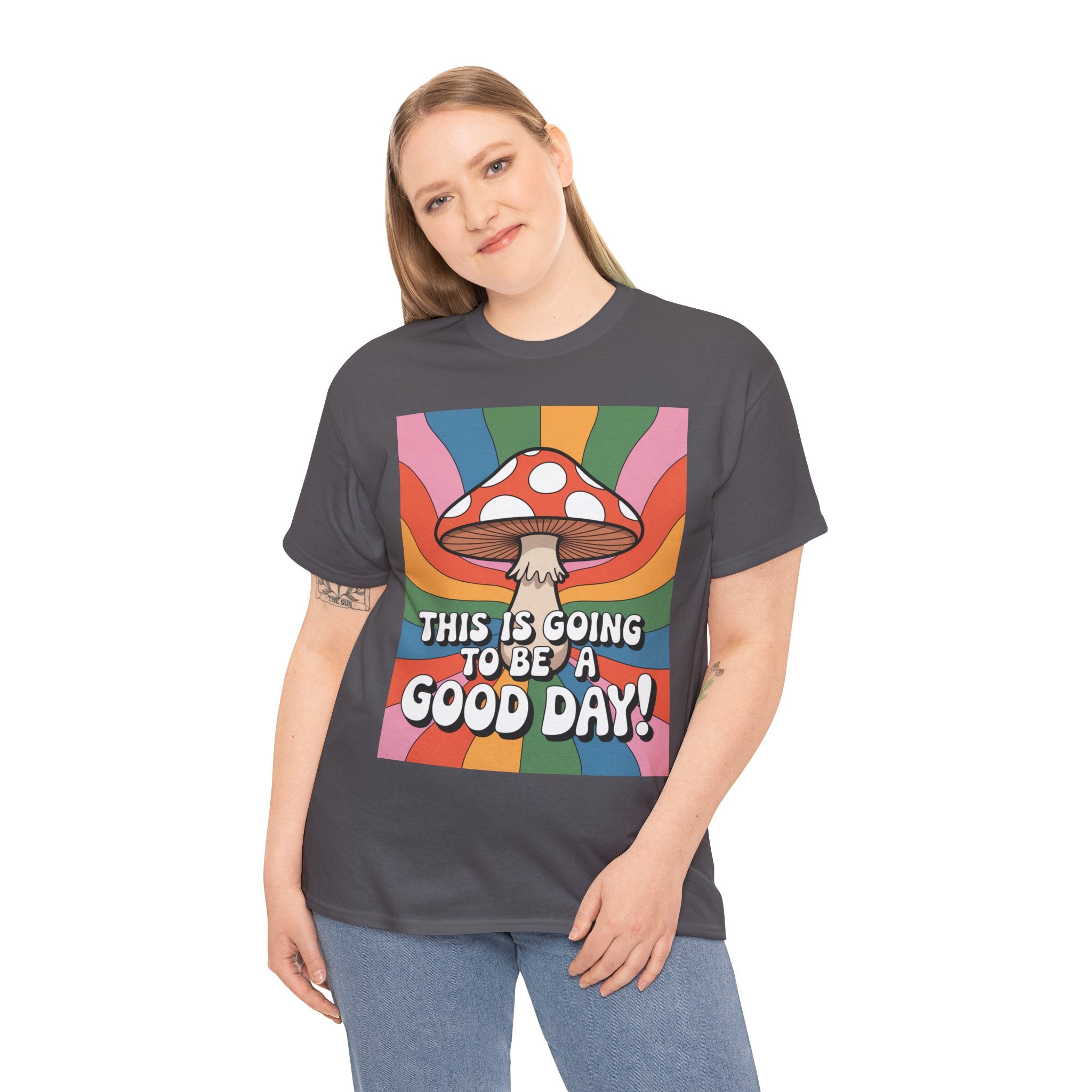 Fun Hippy Mushroom Cheerful Graphic Tee, Positive Vibes T-Shirt for Everyday Wear, Gift for Nature Lovers, Trendy Casual Wear, Eco-Friendly Fashion