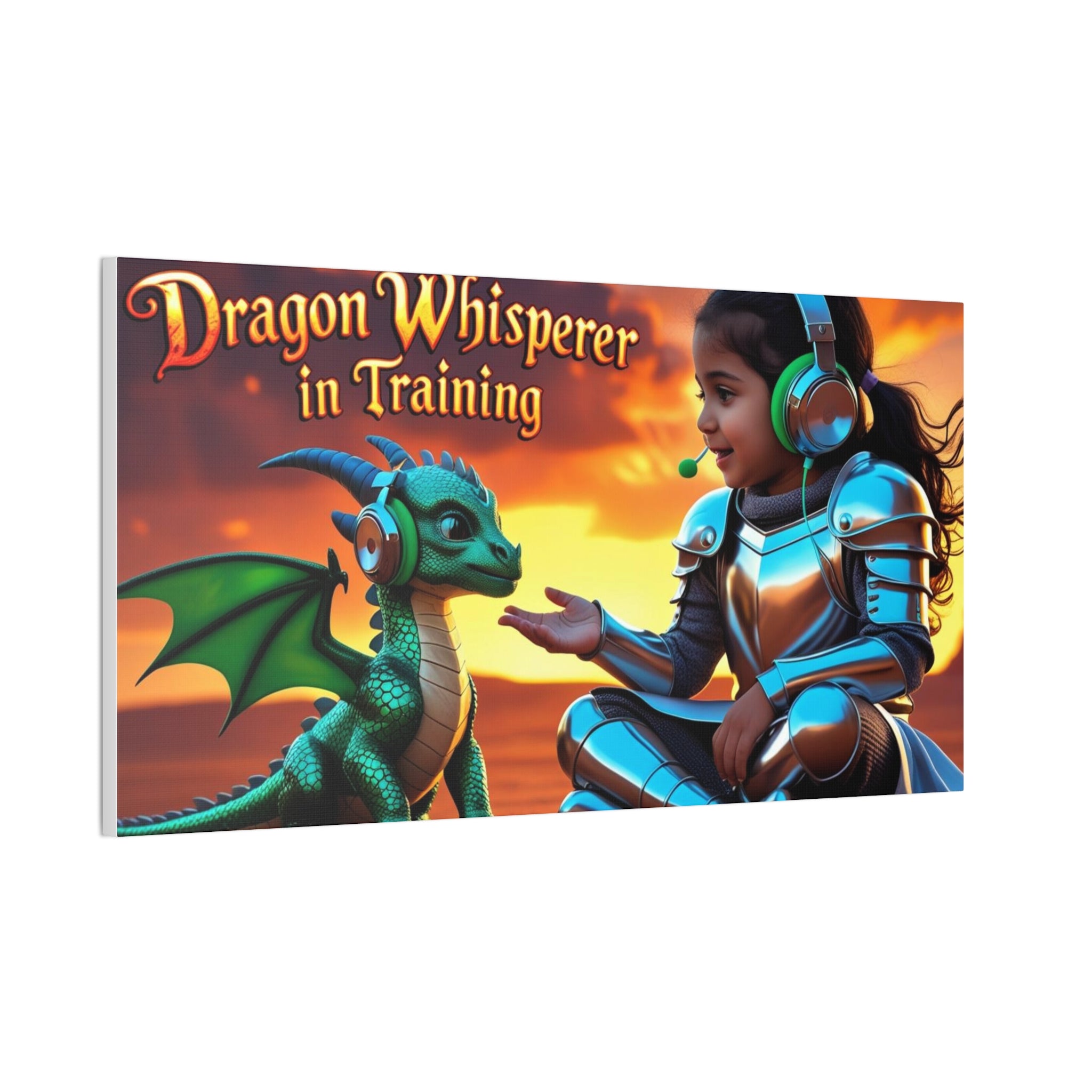 Dragon Whisperer (Girl) Canvas Print, Fantasy Wall Art, Kids Room Decor, Magical Artwork, Gift for Dragon Lovers, Adventure Theme