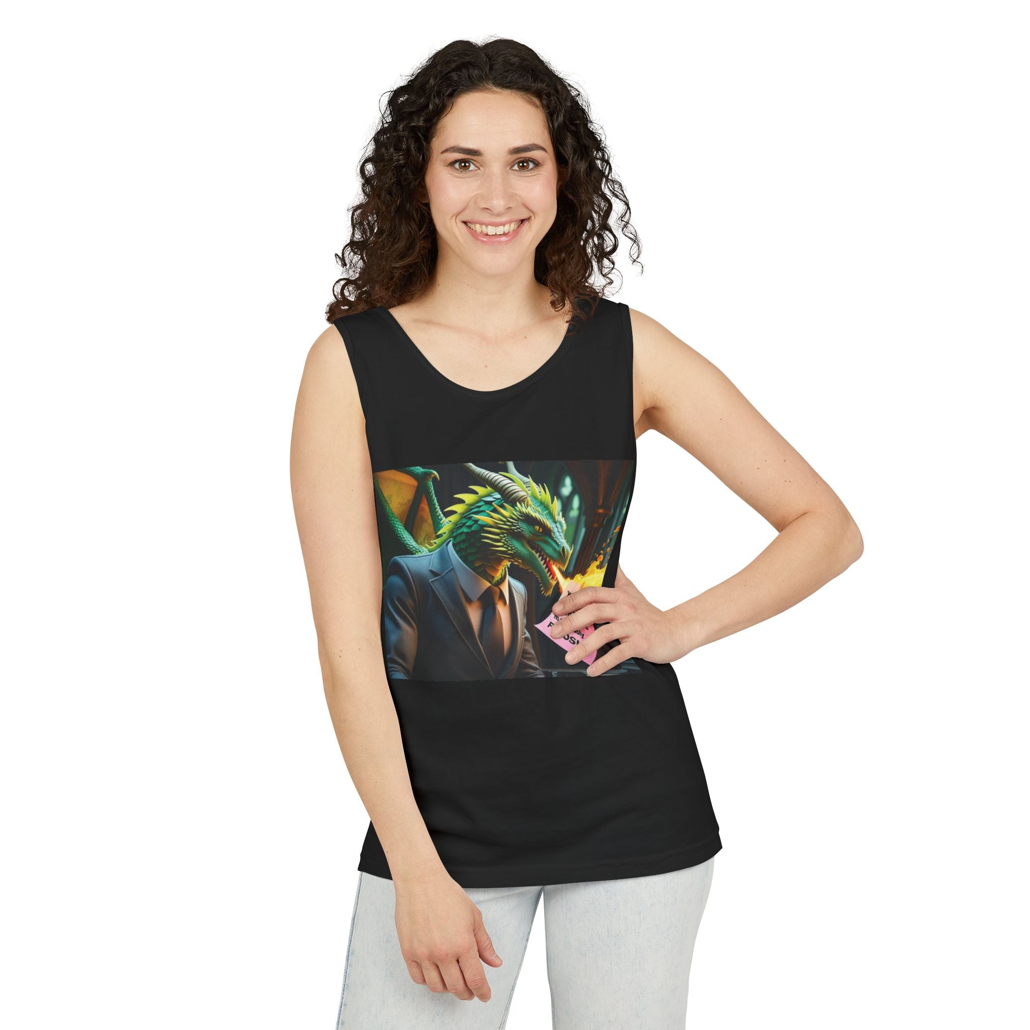 Funny "You're Fired!" Dragon Art Unisex Tank Top, Soft Fabric, Summer Essential, Perfect for Festivals, Gifts for Fantasy Lovers, Casual Wear