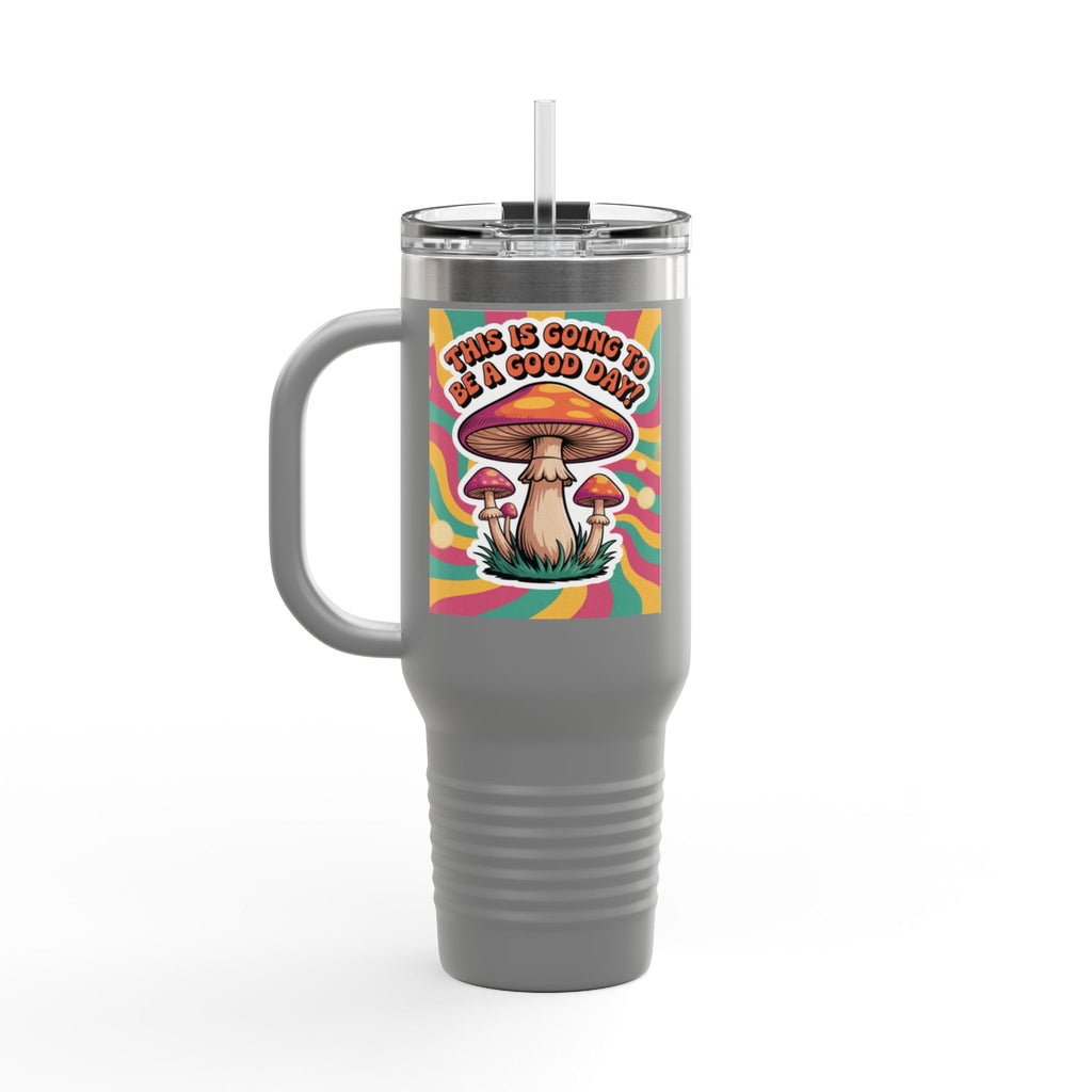 Colorful Happy Mushroom Insulated Travel Mug - Perfect for Adventures, Gifts, Summer Vibes, Camping, Road Trips, Daily Motivation