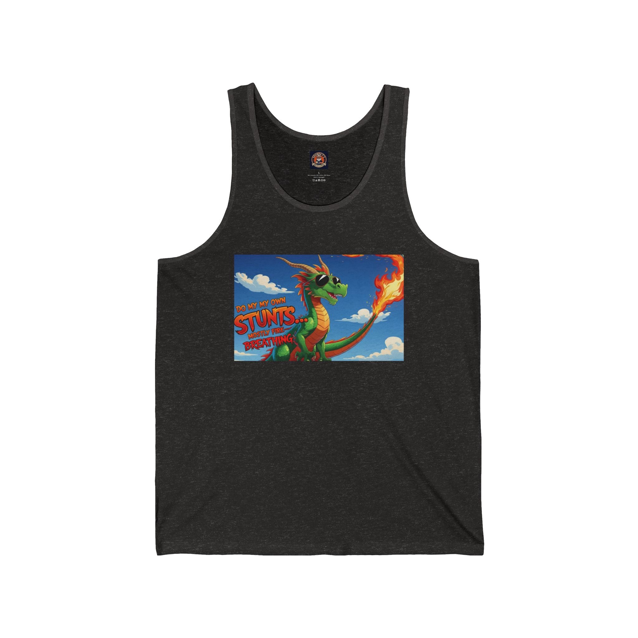 Fun Loving Unisex Jersey Tank featuring Colorful Dragon Design, Summer Apparel, Unique Gift, Fantasy Fanwear, Comfortable Everyday Wear