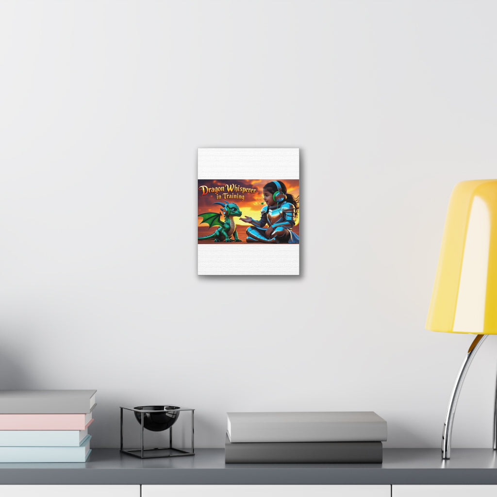 Dragon Whisperer (Girl) Canvas Print, Fantasy Wall Art, Kids Room Decor, Magical Artwork, Gift for Dragon Lovers, Adventure Theme