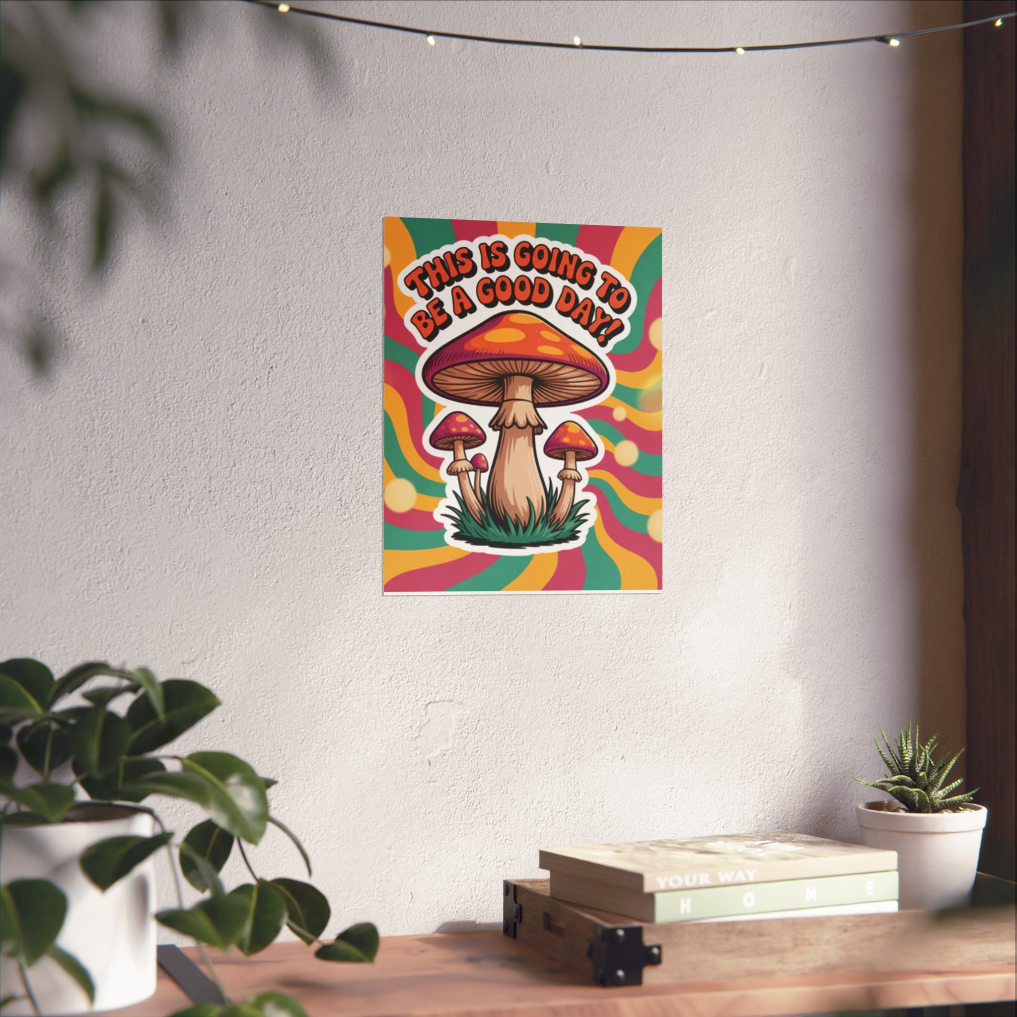 Colorful 70s Retro Mushroom Art Posters - Positive Wall Decor, Psychedelic Prints, Boho Home Decor, Gift for Friends, Inspirational Wall Art