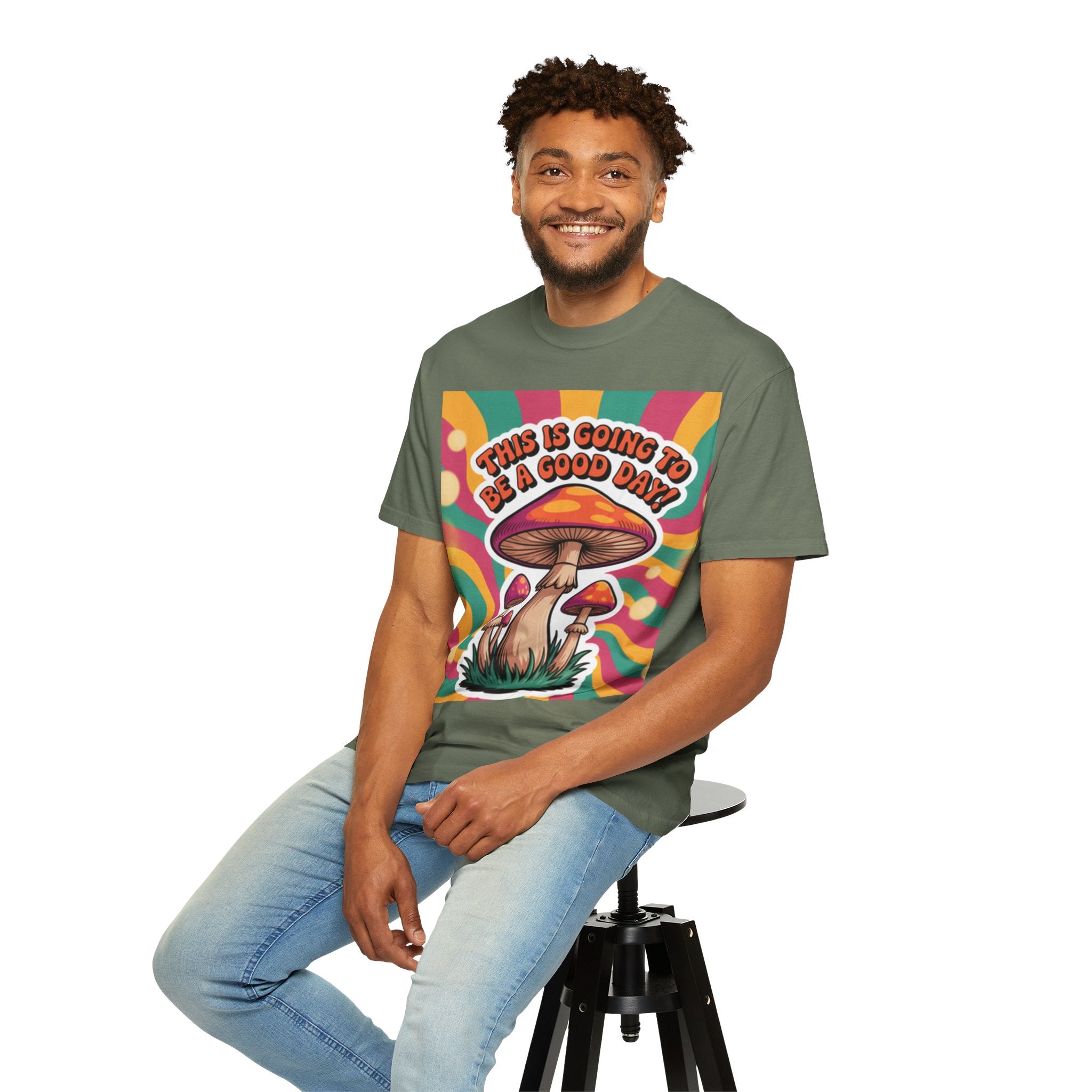 Positive Vibes T-shirt, Retro Mushroom Tee, Unisex Psychedelic Shirt, Gift for Friends, Casual Wear, Summer Essentials